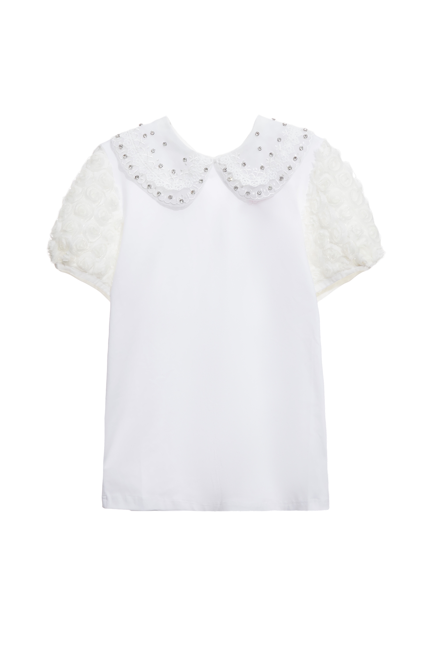 閃亮鑽飾領片T恤上衣閃亮鑽飾領片T恤上衣,T恤,上衣,刺繡,春夏穿搭,約會特輯,花花世界,蕾絲