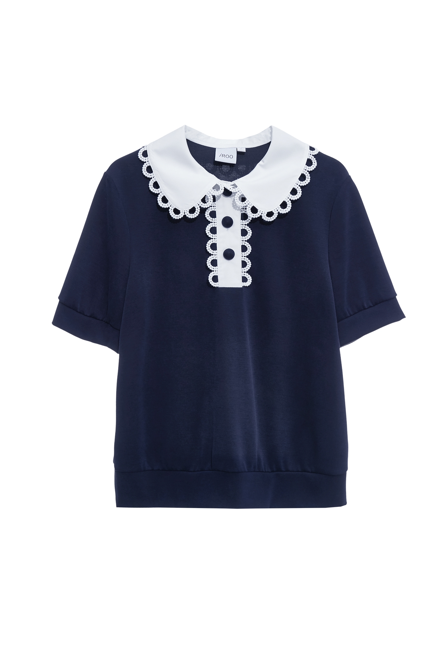 蕾絲花瓣鑲邊POLO衫蕾絲花瓣鑲邊POLO衫,上衣,春夏穿搭,蕾絲