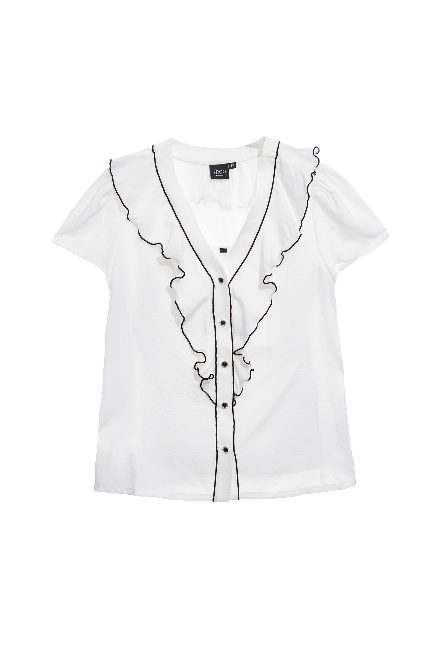 黑邊荷葉親膚單品上衣黑邊荷葉親膚單品上衣,上班OL穿搭,上衣,人氣商品,春夏穿搭,約會特輯,荷葉,輕奢度假,輕奢渡假