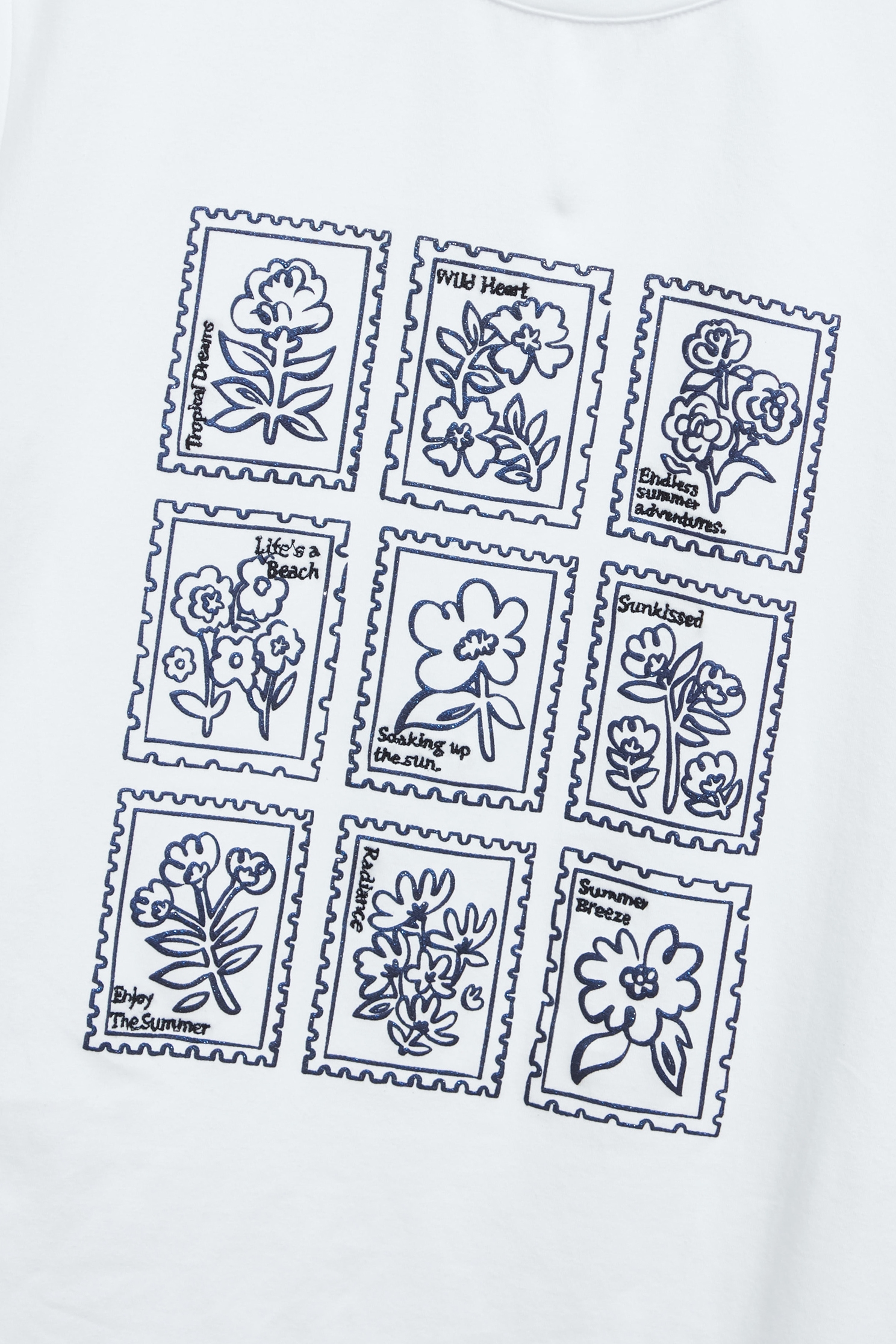 花朵郵票造型T恤上衣花朵郵票造型T恤上衣,T-Shirt,T恤,上衣,刺繡,春夏穿搭,約會特輯,純棉