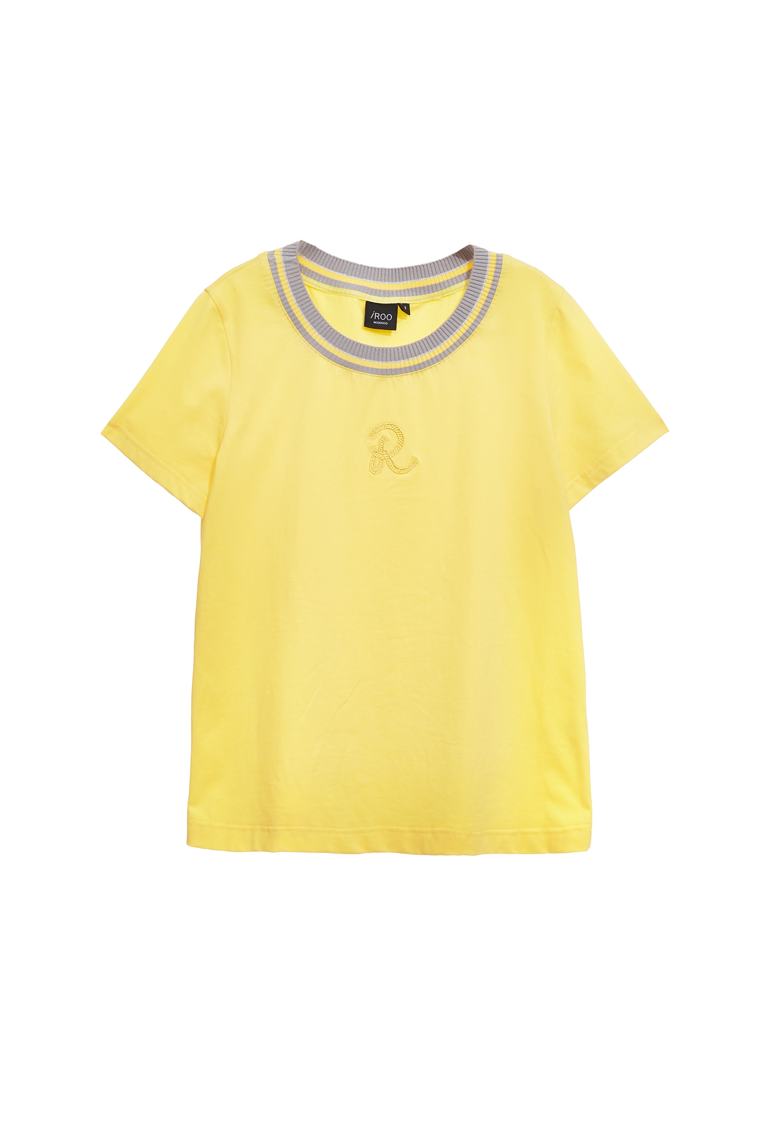 撞色羅紋領陽光黃Ｔ撞色羅紋領陽光黃Ｔ,T-Shirt,春夏穿搭,純棉,繡花,輕奢度假,輕奢渡假