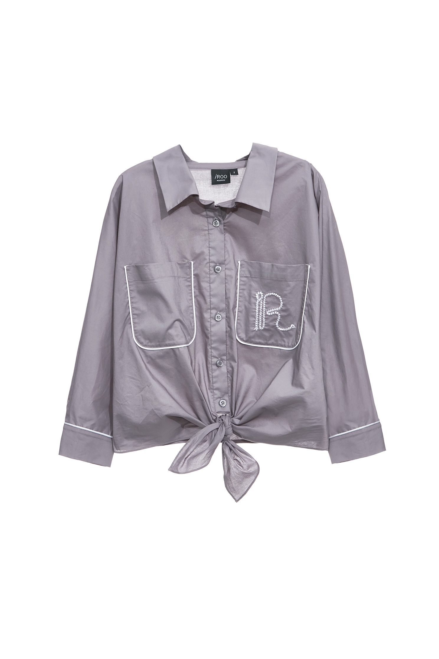 丁香灰繡花綁帶襯衫丁香灰繡花綁帶襯衫,上班OL穿搭,人氣商品,春夏穿搭,繡花,襯衫