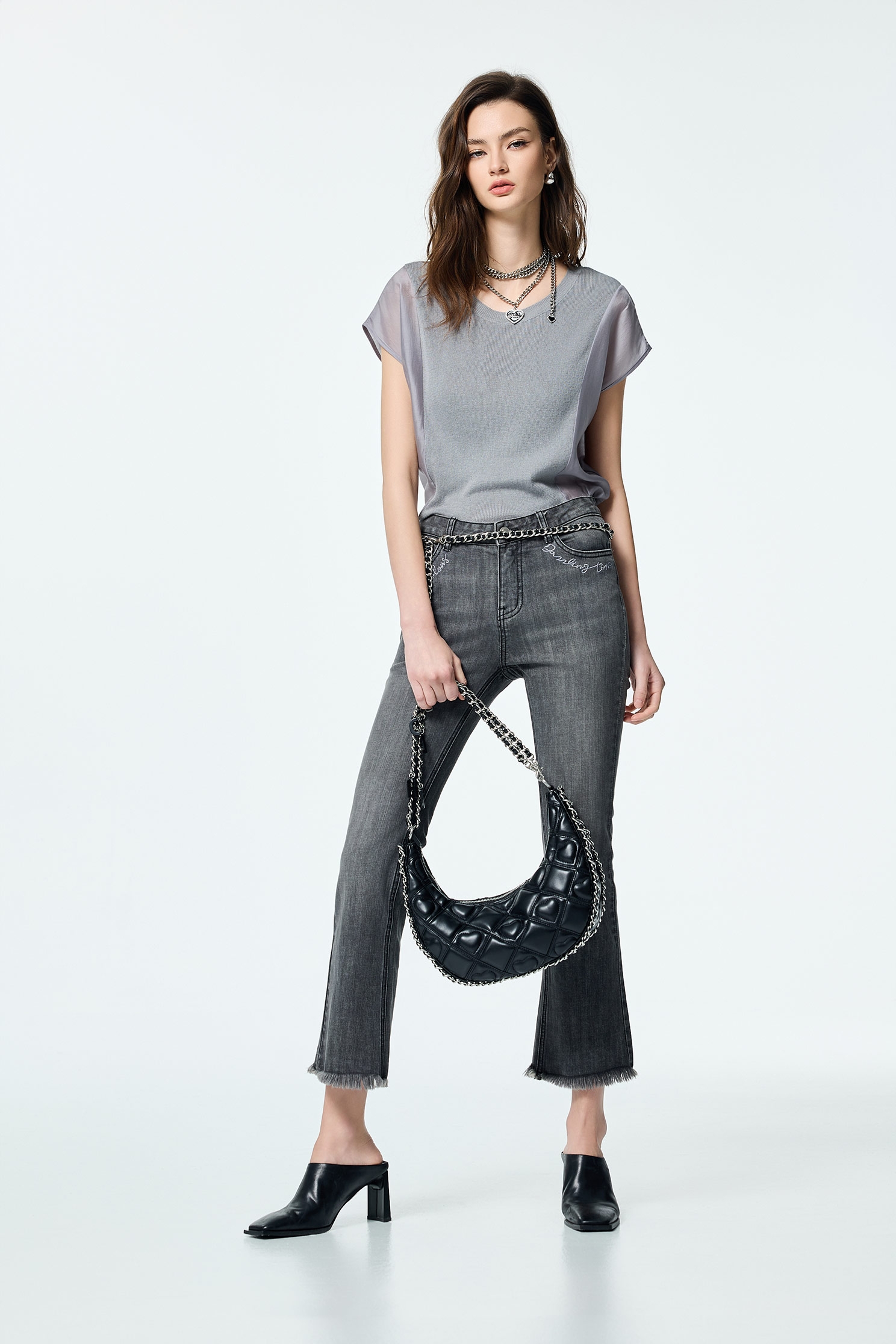 丁香灰針平織剪接單品上衣丁香灰針平織剪接單品上衣,上班OL穿搭,上衣,春夏穿搭,輕奢度假,輕奢渡假,針織