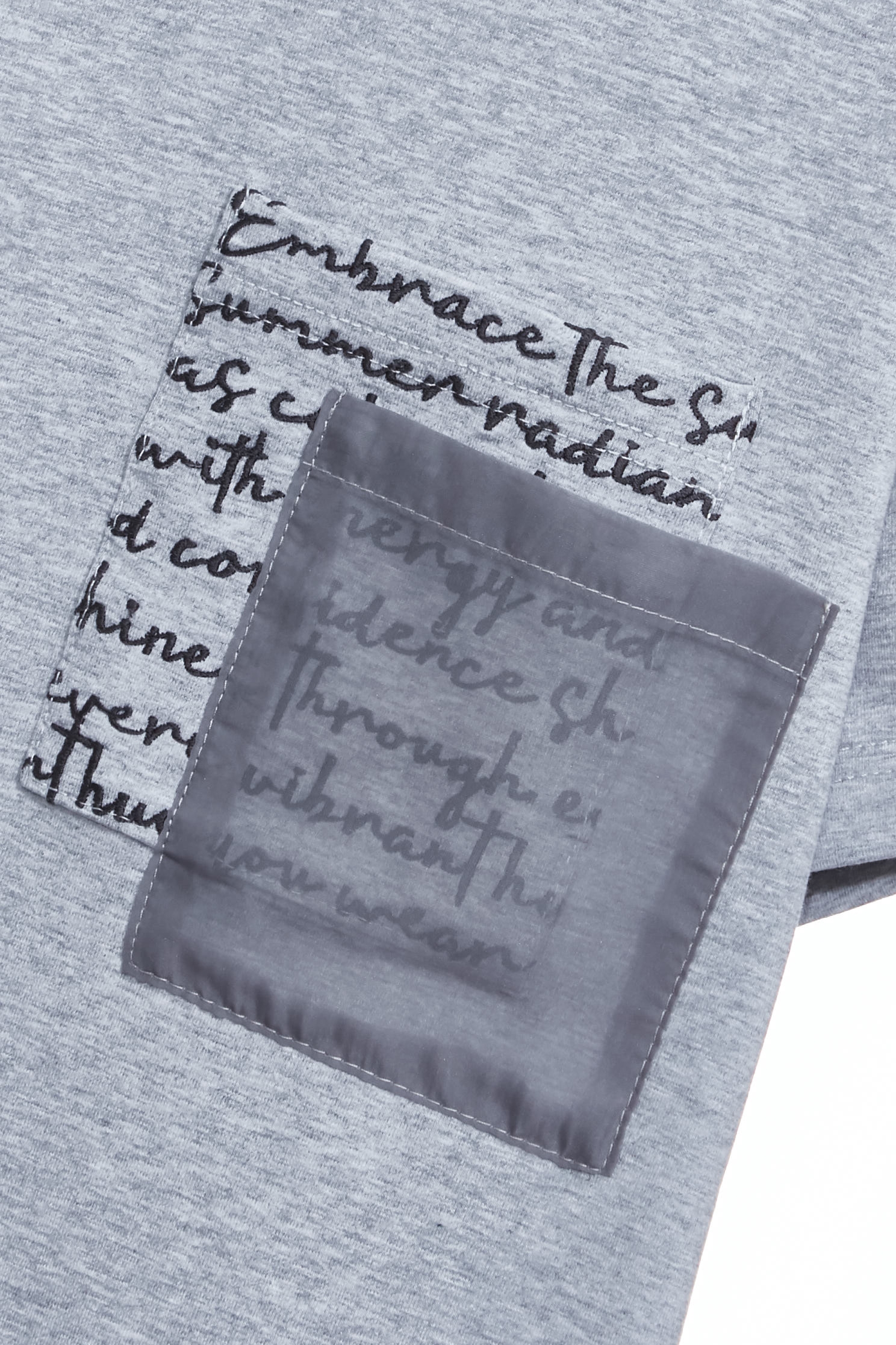 終極灰雙口袋繡花Ｔ終極灰雙口袋繡花Ｔ,T-Shirt,上衣,春夏穿搭,繡花,針織