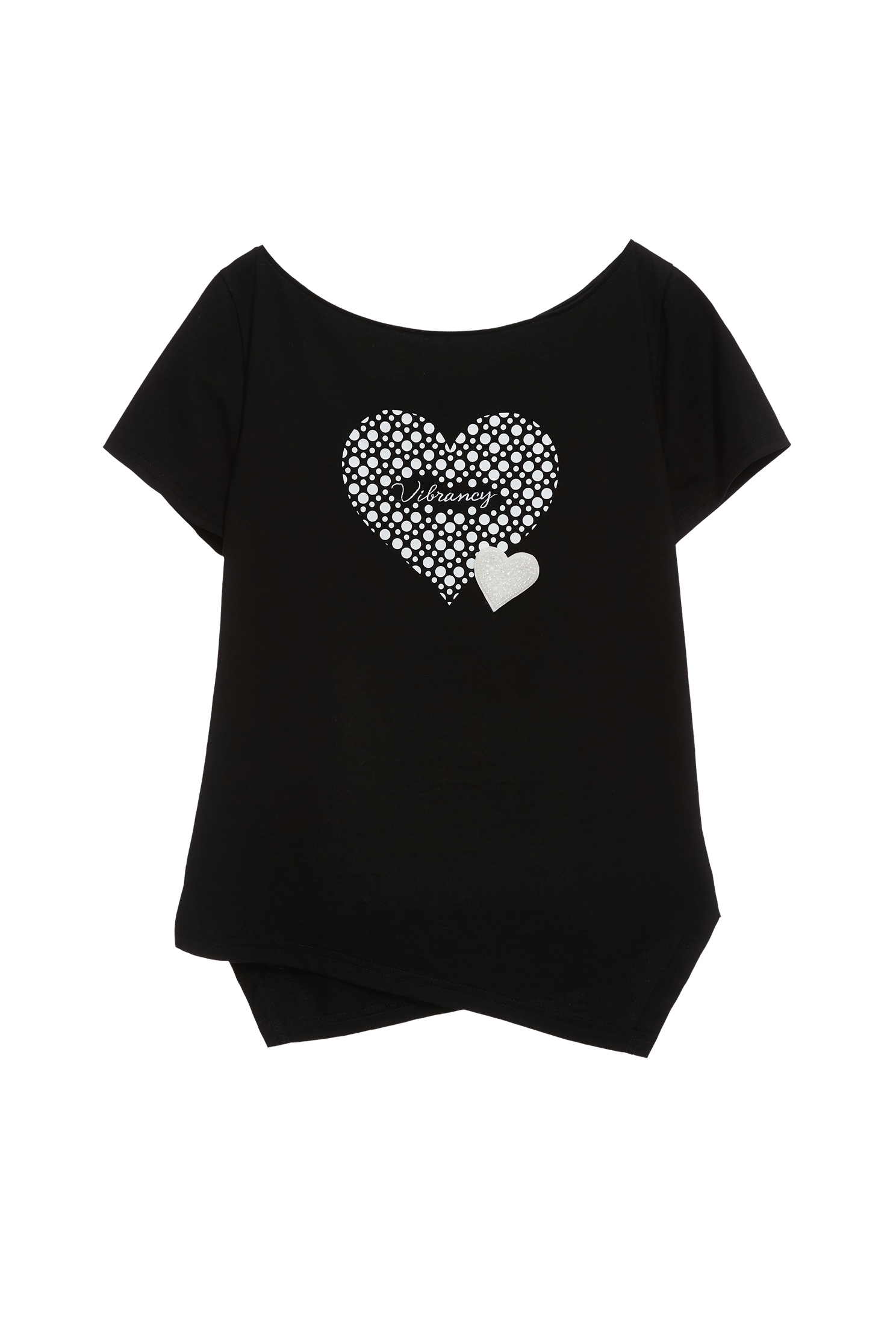 波點愛心不對稱T波點愛心不對稱T,T-Shirt,上衣,春夏穿搭,波點,純棉,繡花,黑色上衣