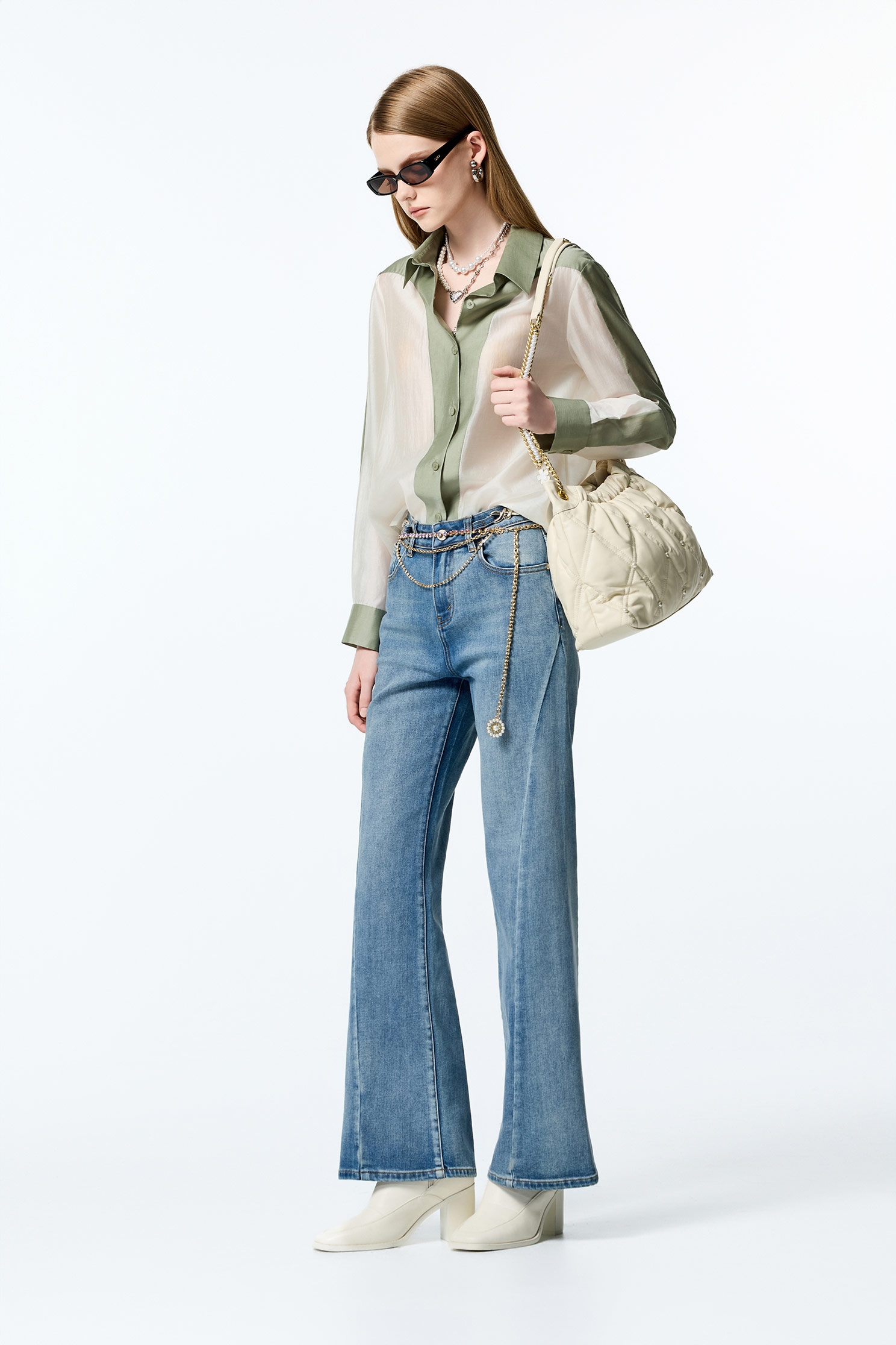 海帶綠撞色拼接上衣海帶綠撞色拼接上衣,上班OL穿搭,上衣,秋冬穿搭,襯衫