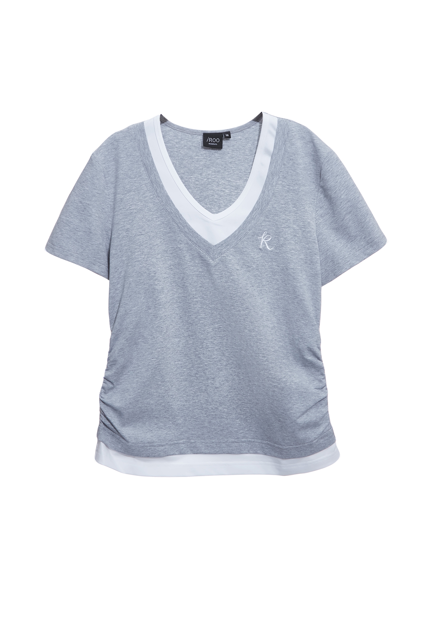 薄暮灰假兩件Ｔ恤上衣薄暮灰假兩件Ｔ恤上衣,T-Shirt,T恤,V領上衣,上班OL穿搭,上衣,秋冬穿搭,簡約穿搭,約會特輯,純棉,輕奢度假,輕奢渡假