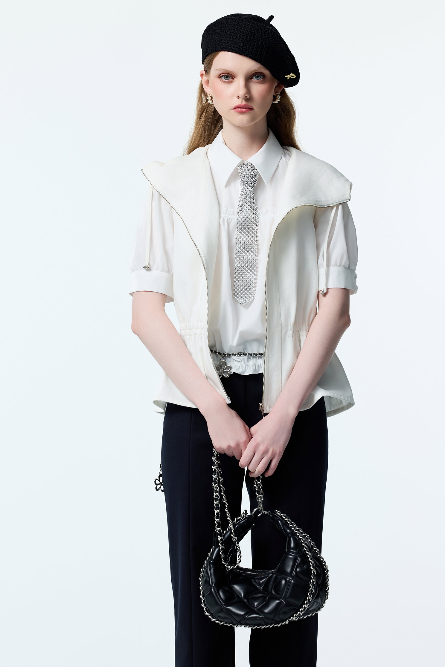 綴珠珠領帶上衣綴珠珠領帶上衣,上班OL穿搭,上衣,人氣商品,秋冬穿搭,荷葉,襯衫