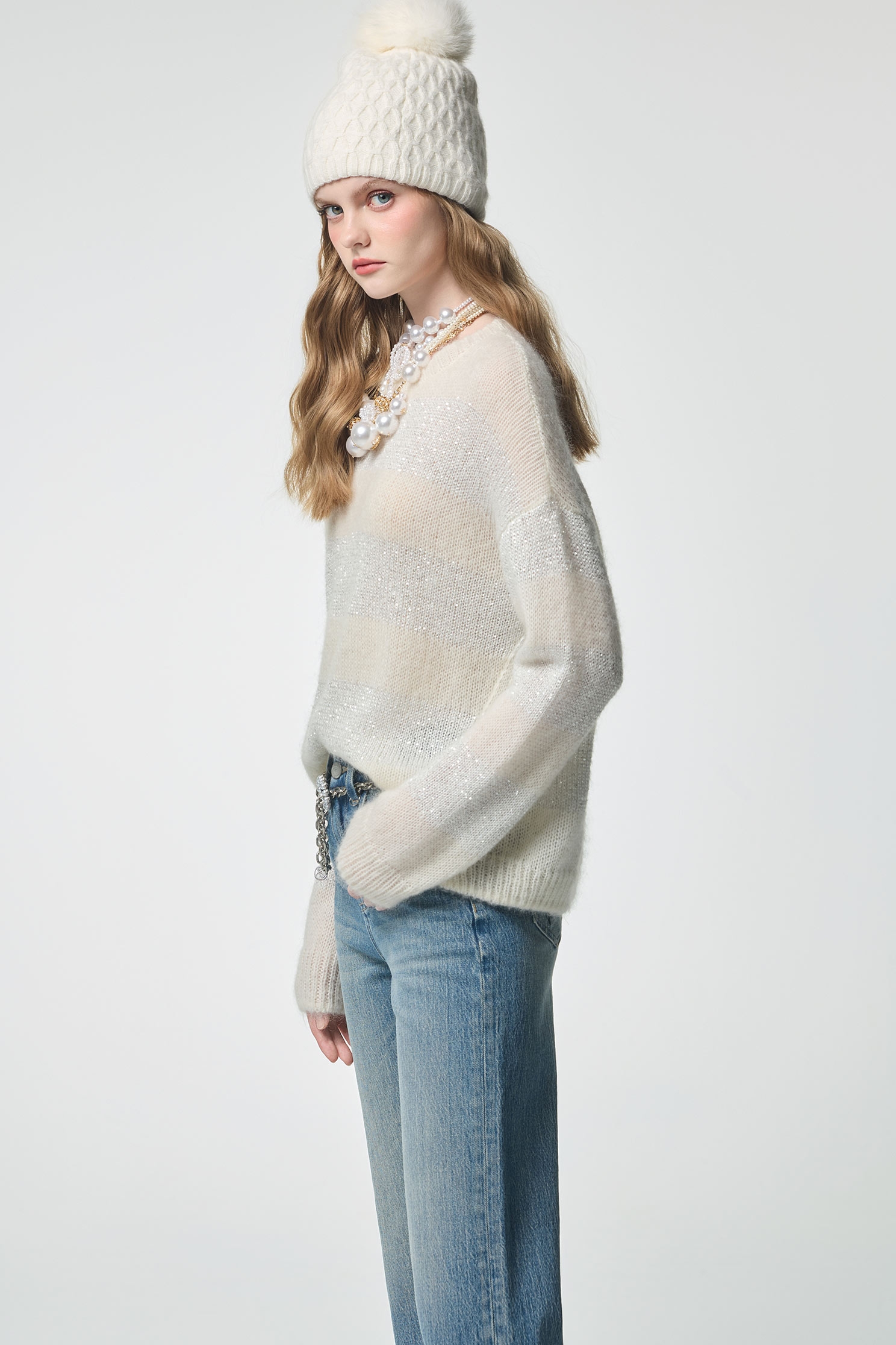 光澤感睫毛針織上衣光澤感睫毛針織上衣,上衣,人氣商品,條紋,秋冬穿搭,約會特輯,針織,針織上衣,針織衫