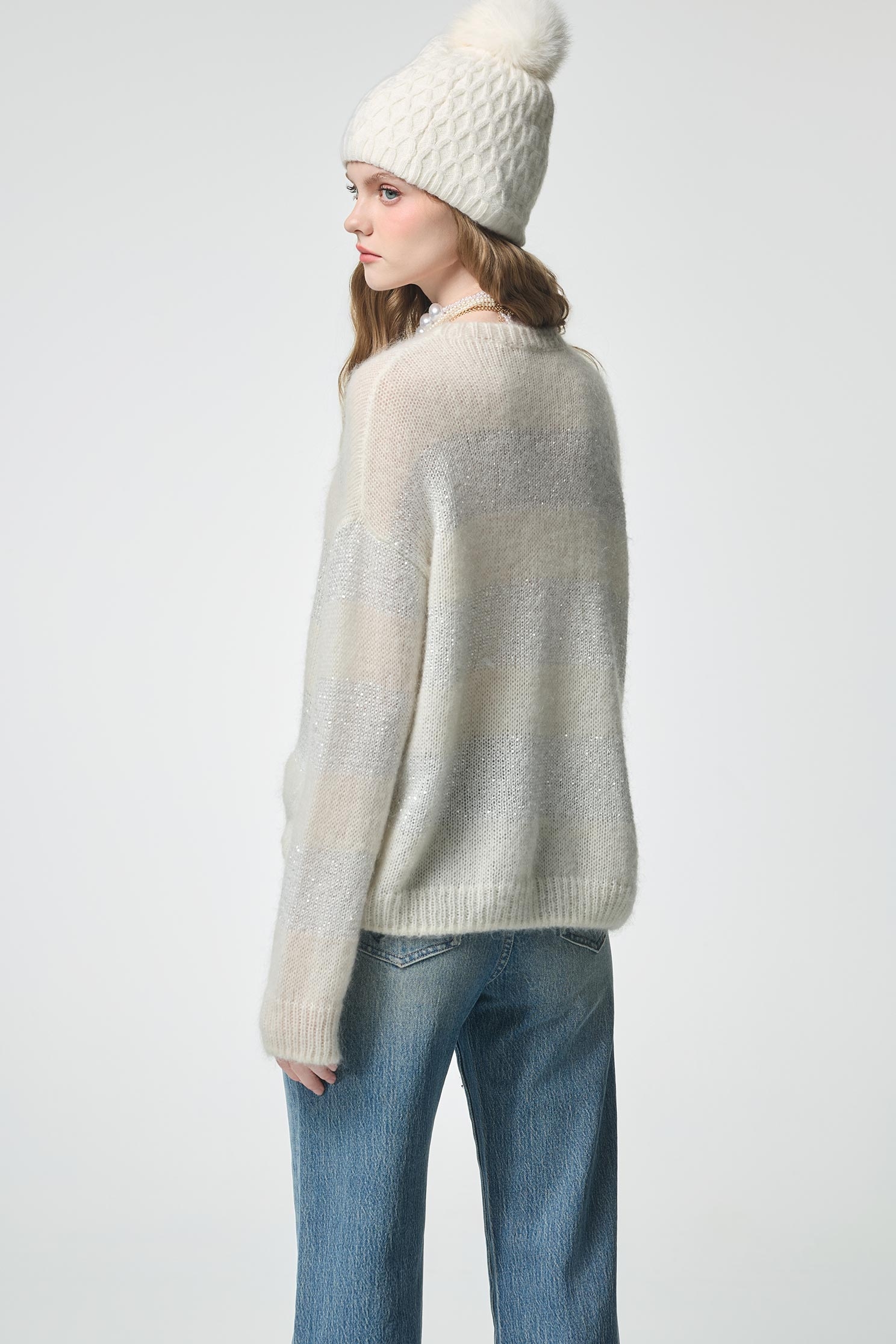 光澤感睫毛針織上衣光澤感睫毛針織上衣,上衣,人氣商品,條紋,秋冬穿搭,約會特輯,針織,針織上衣,針織衫