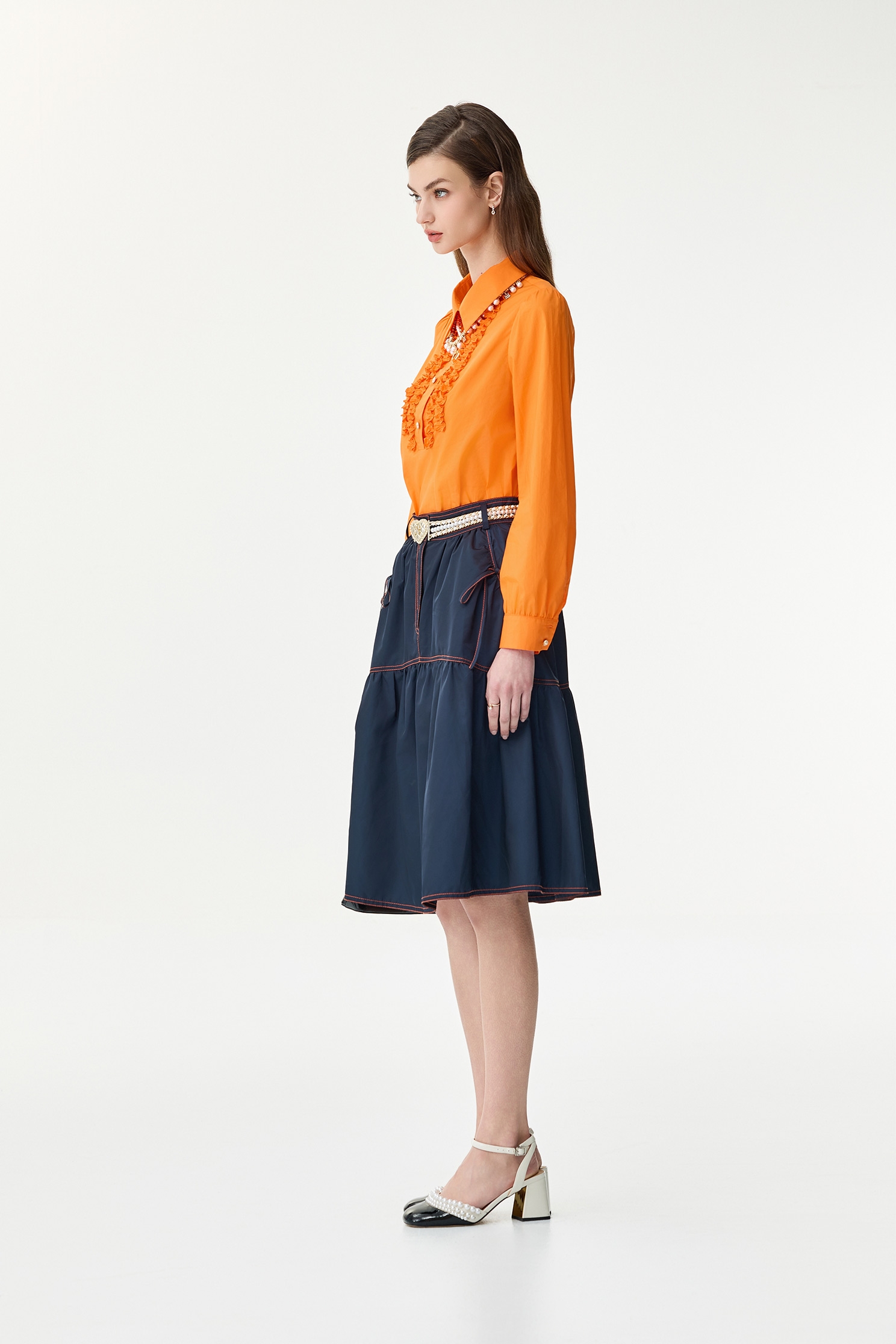 溫暖琥珀色襯衫溫暖琥珀色襯衫,上班OL穿搭,上衣,春夏穿搭,荷葉