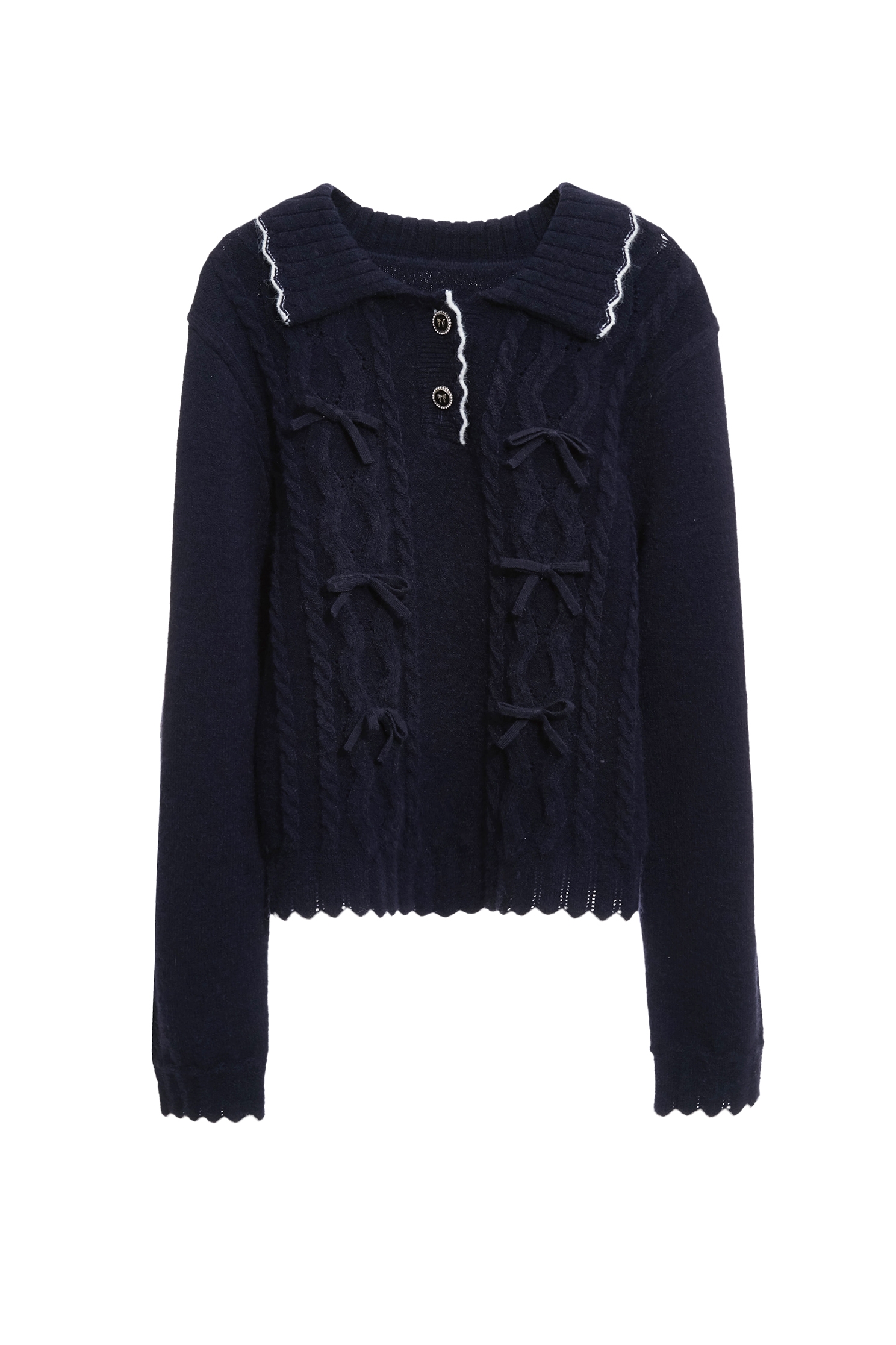 濃厚靛藍配色鋸齒邊針織上衣濃厚靛藍配色鋸齒邊針織上衣,V領上衣,上班OL穿搭,上衣,人氣商品,秋冬穿搭,約會特輯,蝴蝶結,針織,針織上衣,針織衫