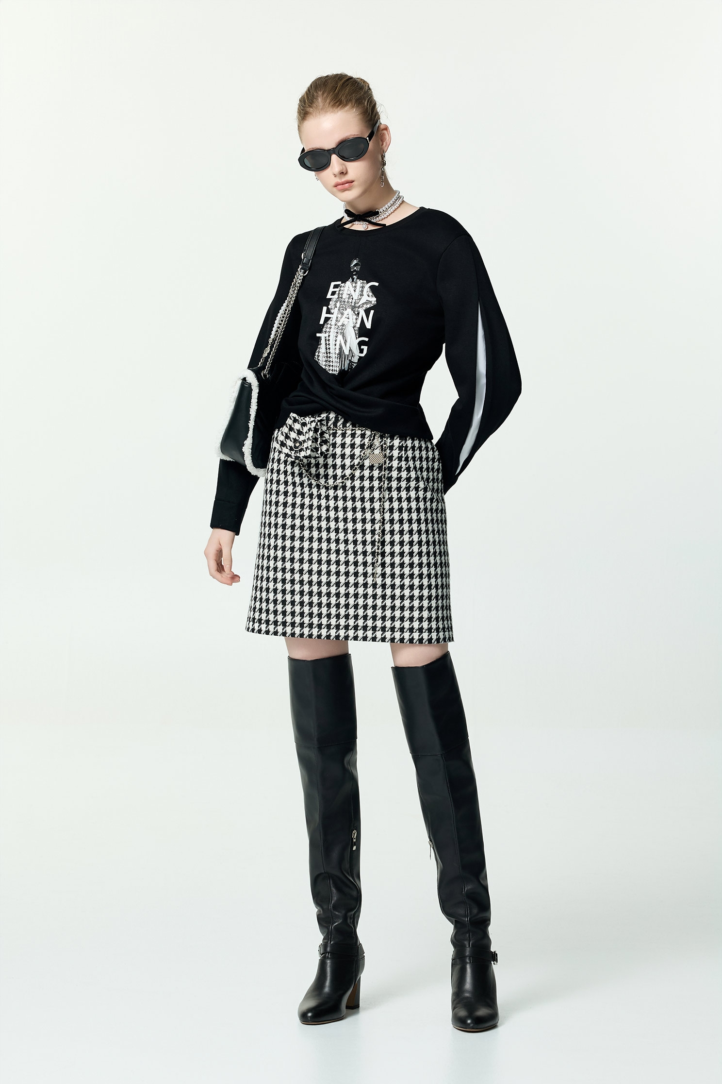 千鳥圖騰印花T單品上衣千鳥圖騰印花T單品上衣,上班OL穿搭,上衣,秋冬穿搭,襯衫