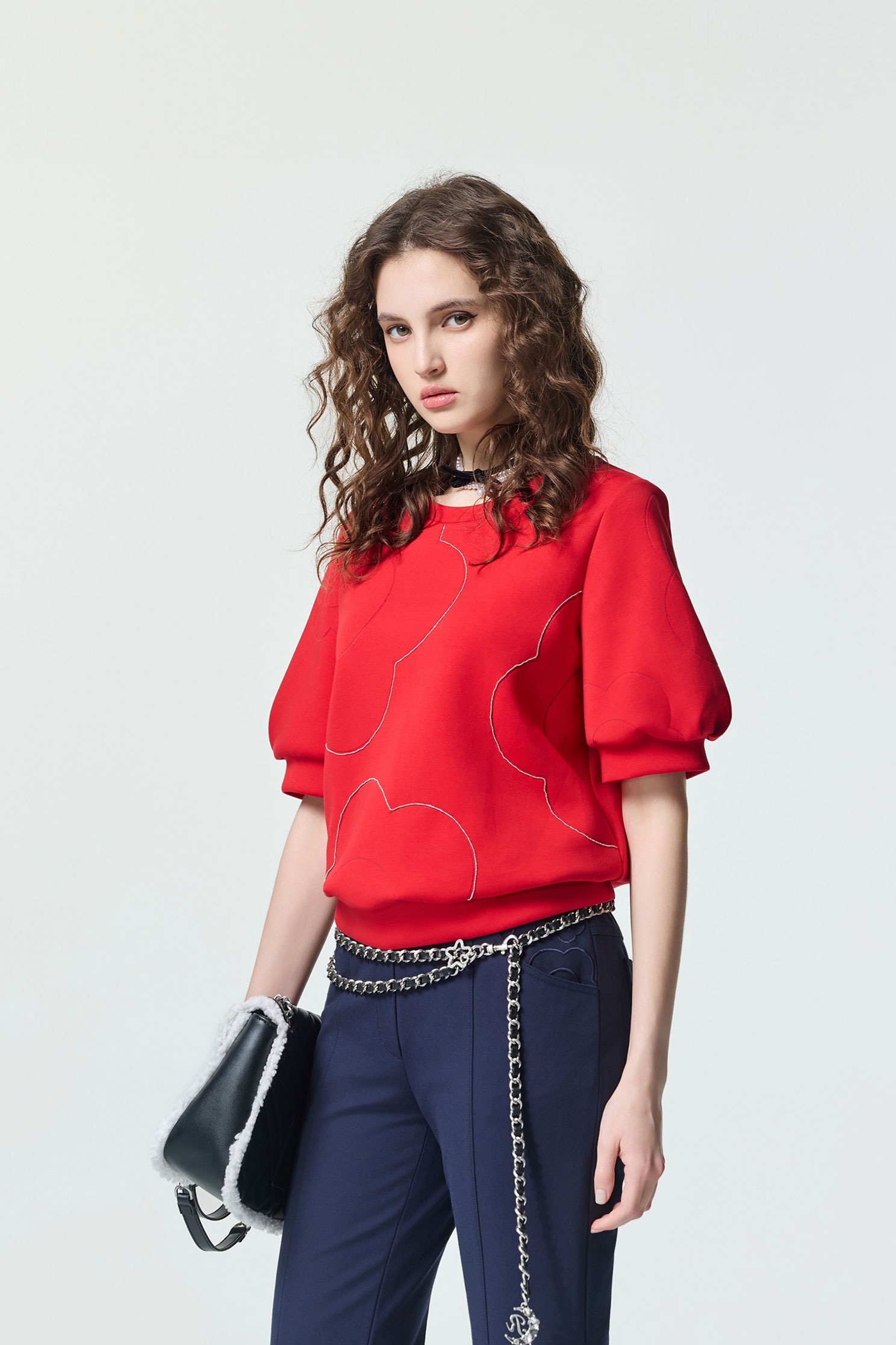 火焰色燒花形短袖上衣火焰色燒花形短袖上衣,上衣,短袖上衣,秋冬穿搭,約會特輯,花花世界