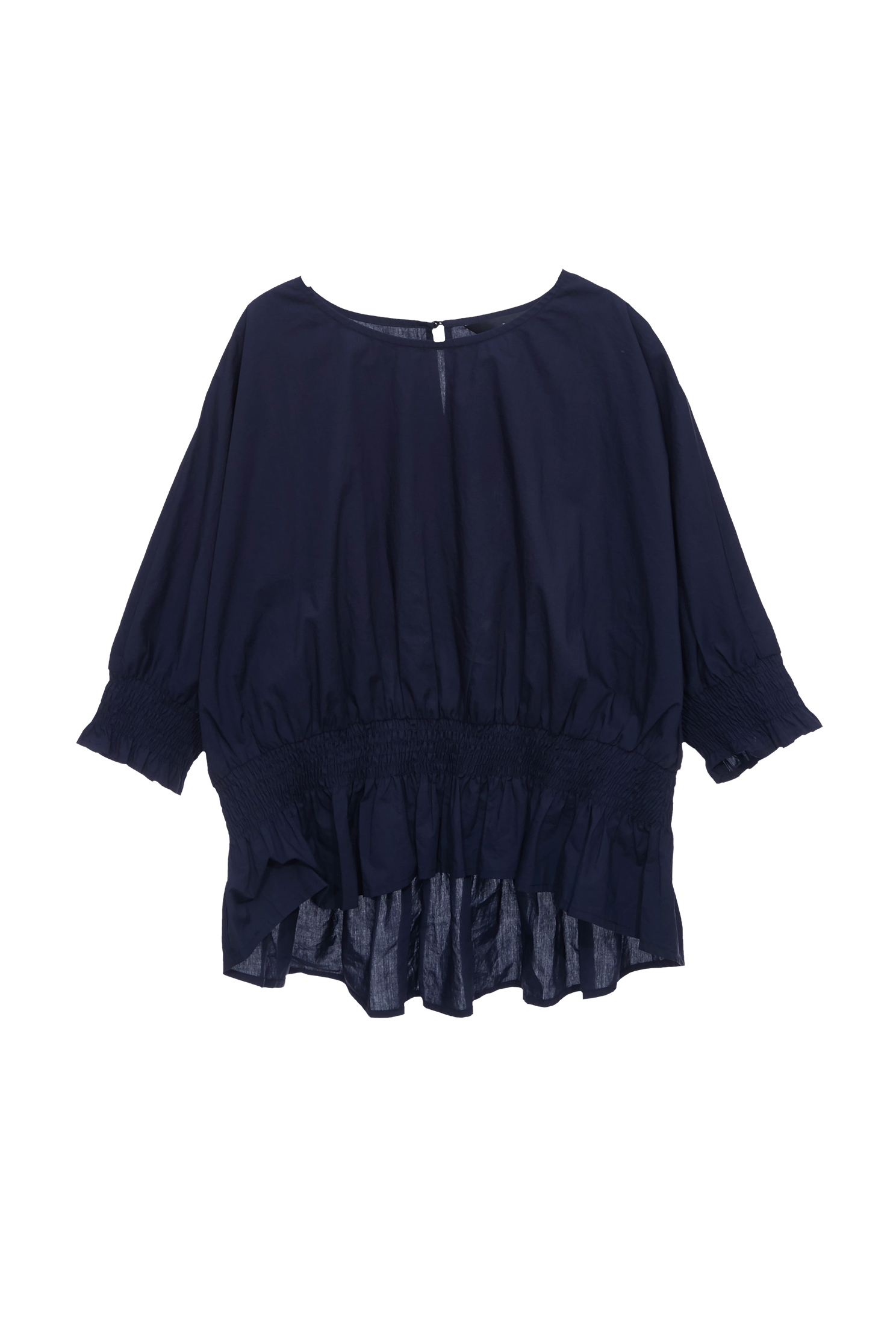 午夜藍縮腰短袖單品上衣午夜藍縮腰短袖單品上衣,上衣,春夏穿搭,約會特輯,純棉,襯衫