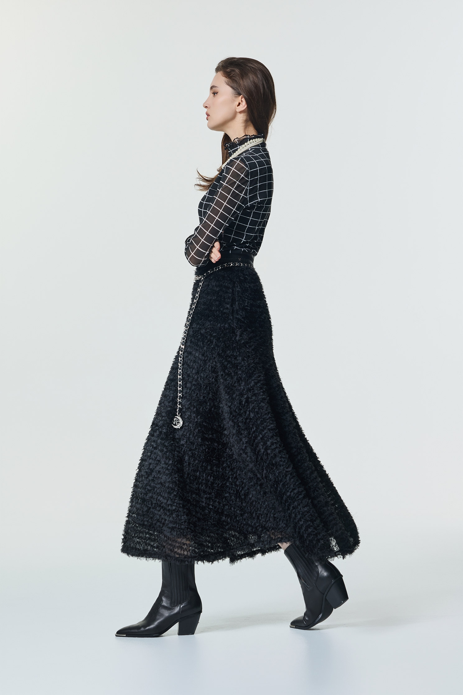 經典黑白格印花彈性襪布內搭經典黑白格印花彈性襪布內搭,上班OL穿搭,上衣,人氣商品,內搭上衣,春夏穿搭,格紋,簡約穿搭