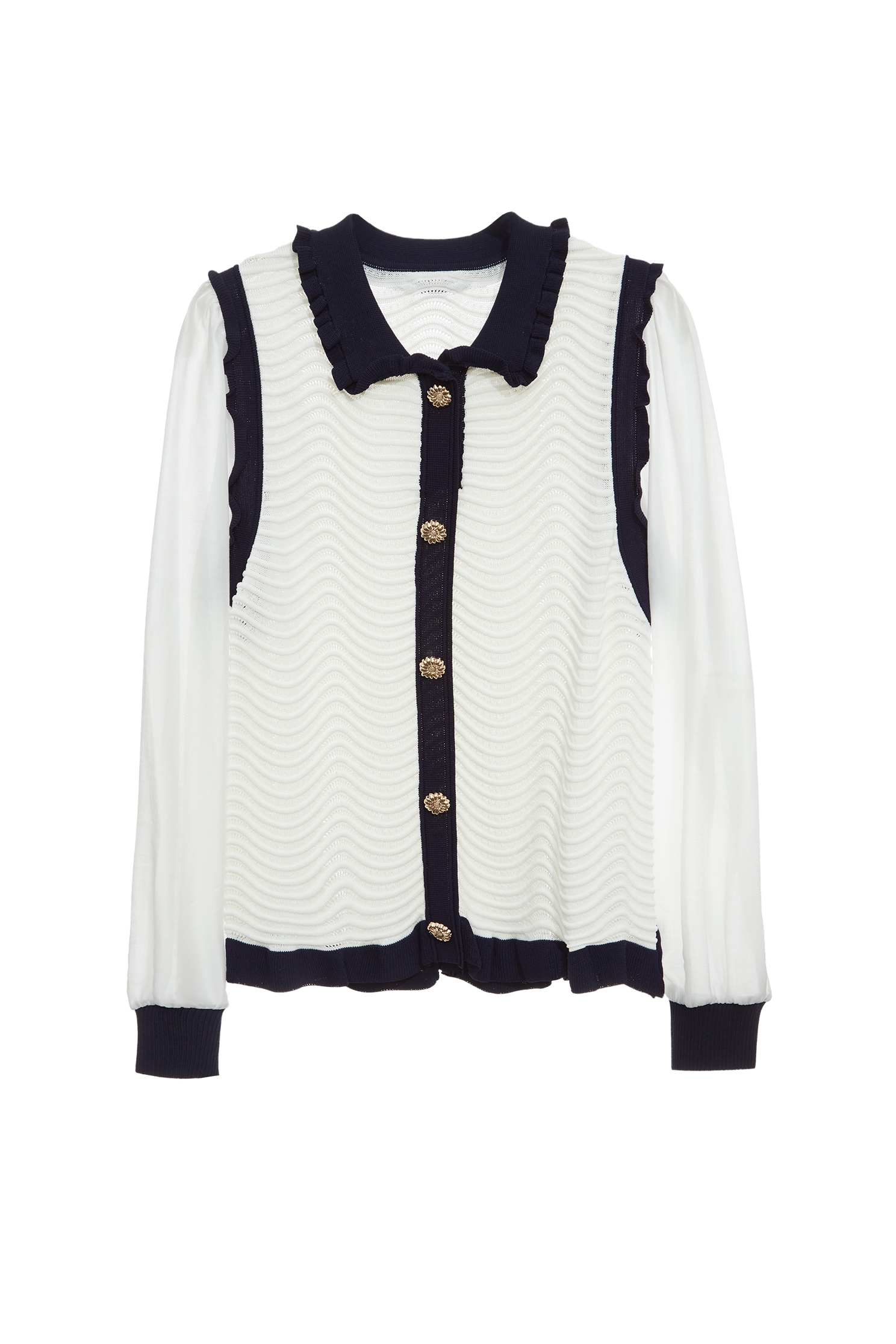 鑲暮色藍邊針織上衣鑲暮色藍邊針織上衣,上衣,人氣商品,小香風,春夏穿搭,針織,針織上衣,針織衫