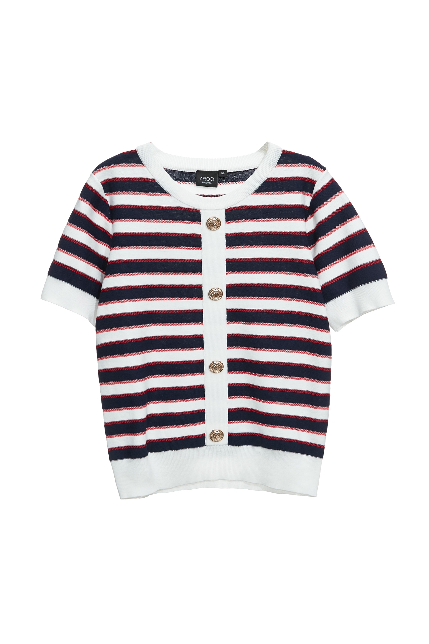 配條縫釦短袖針織上衣配條縫釦短袖針織上衣,上衣,春夏穿搭,條紋,針織,針織衫