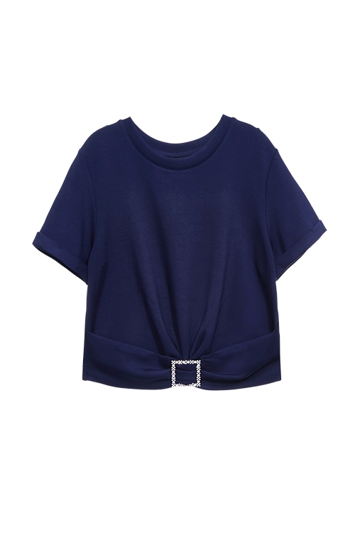 海軍牡丹藍鑽釦短版T海軍牡丹藍鑽釦短版T,上衣,春夏穿搭