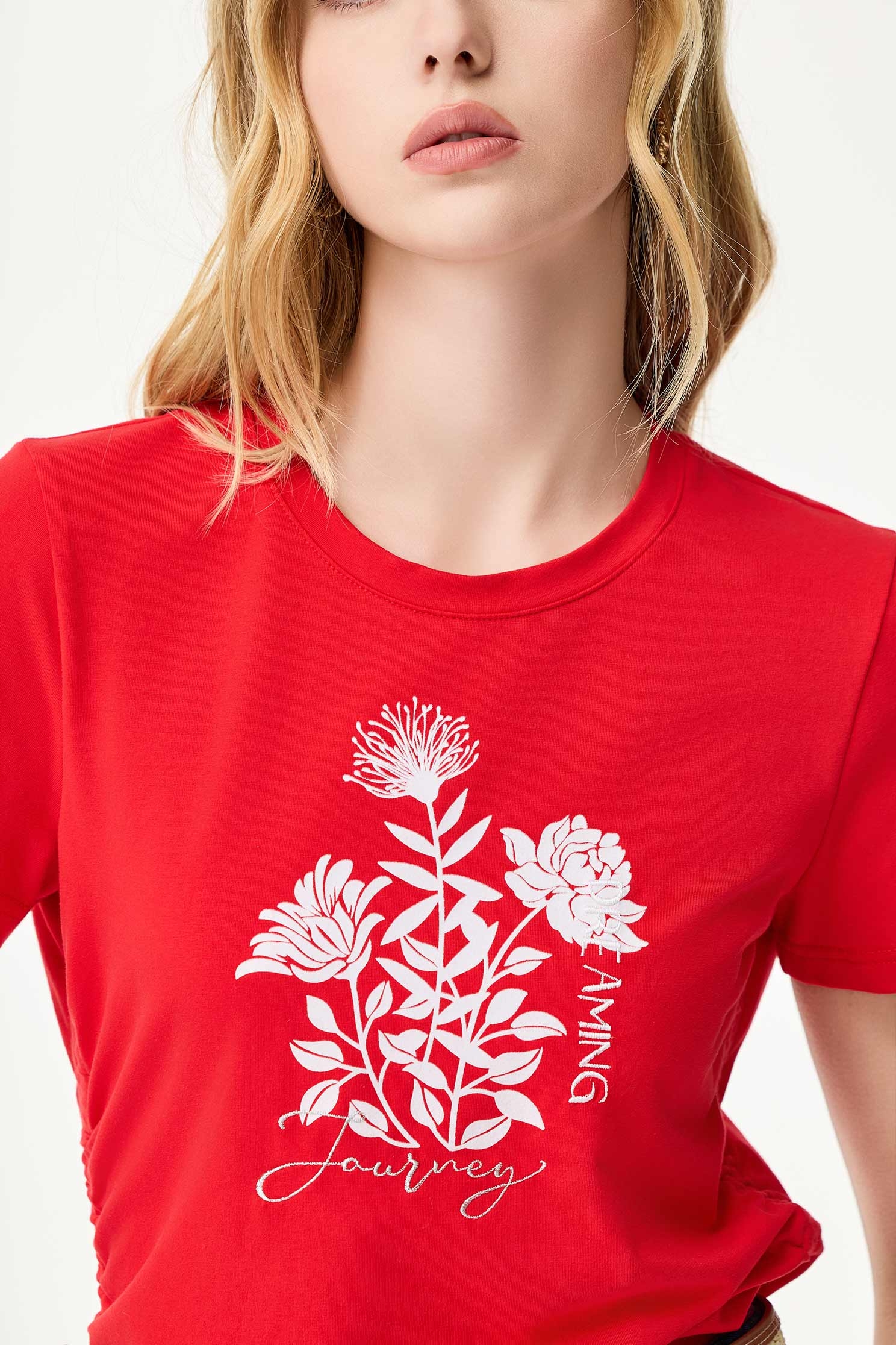 個性紅植絨抓腰上衣個性紅植絨抓腰上衣,T-Shirt,上衣,春夏穿搭,花花世界