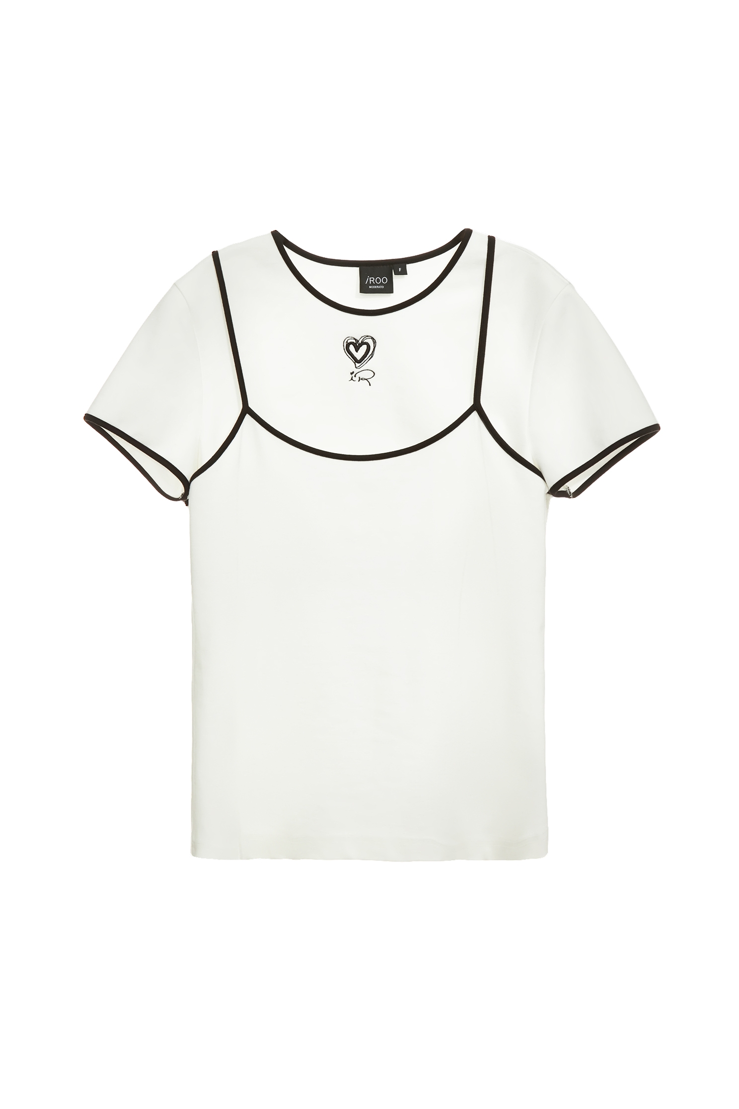 黑邊愛心繡花假兩件T恤黑邊愛心繡花假兩件T恤,T恤,上衣,春夏穿搭,約會特輯,繡花,輕奢度假,輕奢渡假