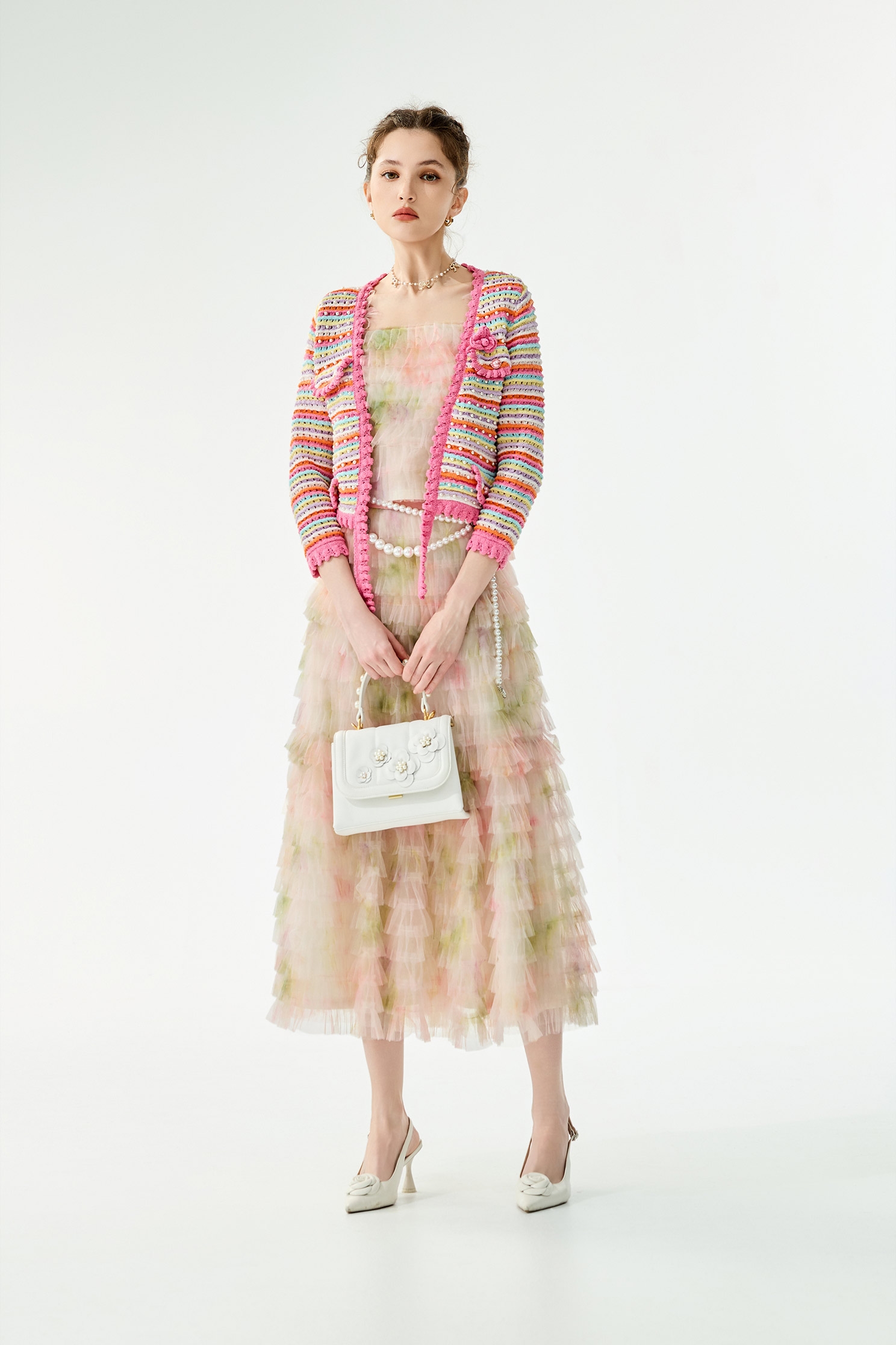 綴珍珠五彩條針織外套綴珍珠五彩條針織外套,外套,春夏穿搭,珍珠,約會特輯,花花世界,輕奢度假,輕奢渡假,針織,針織外套