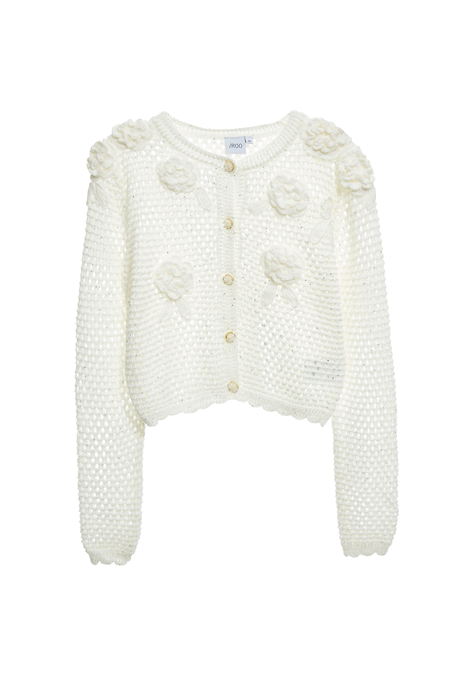 閃光手鉤花卉開襟針織外套閃光手鉤花卉開襟針織外套,一般外套,外套,春夏穿搭,白色外套,針織,針織外套