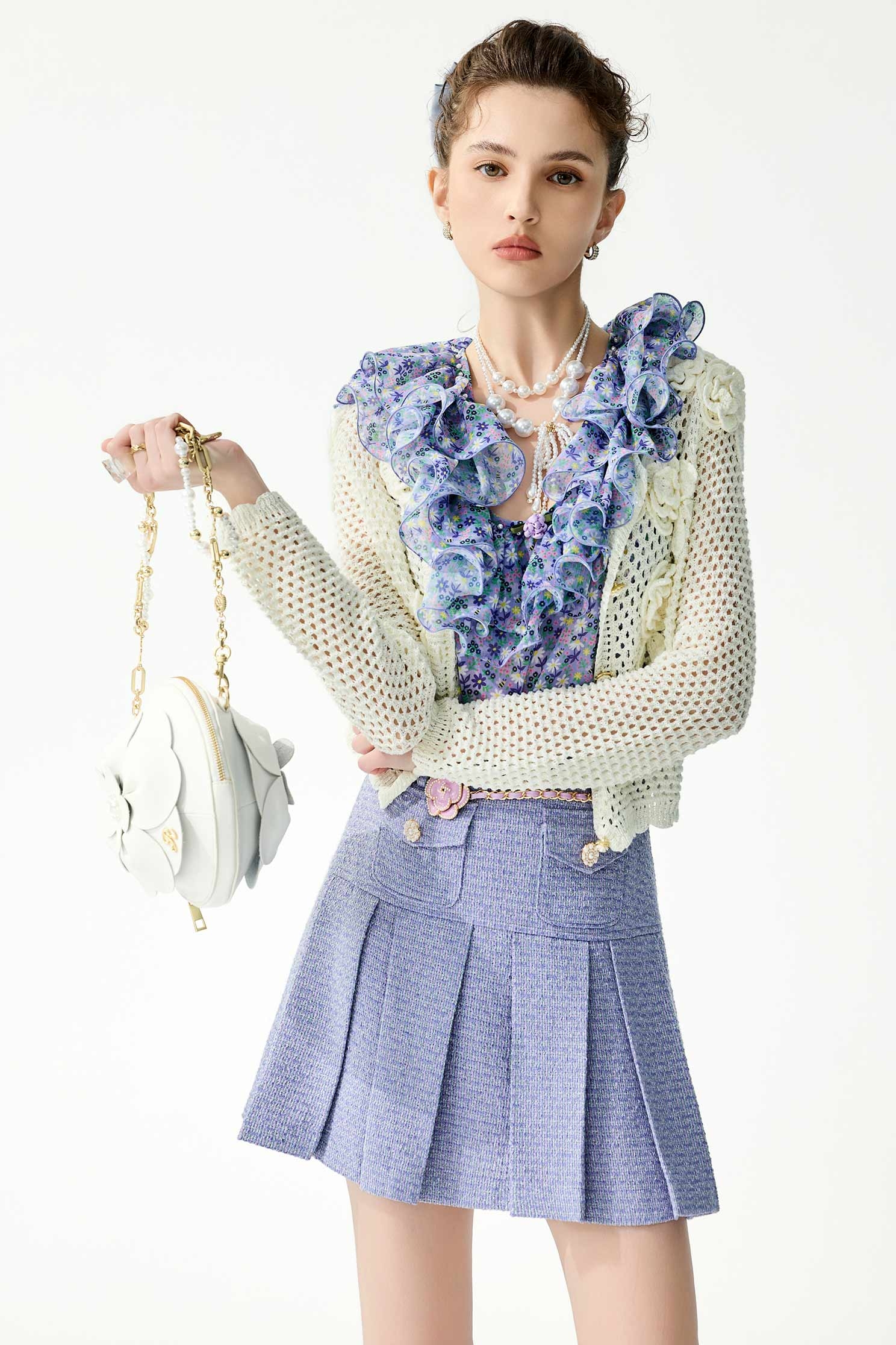 閃光手鉤花卉開襟針織外套閃光手鉤花卉開襟針織外套,一般外套,外套,春夏穿搭,白色外套,針織,針織外套