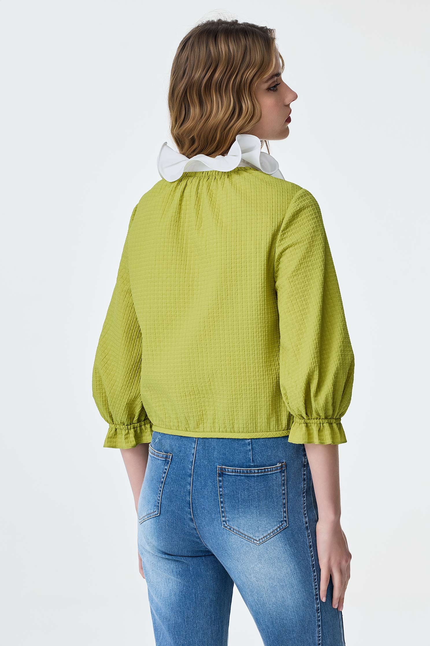 白葡萄綠造型短外套白葡萄綠造型短外套,一般外套,外套,春夏穿搭,時髦成套搭配,荷葉