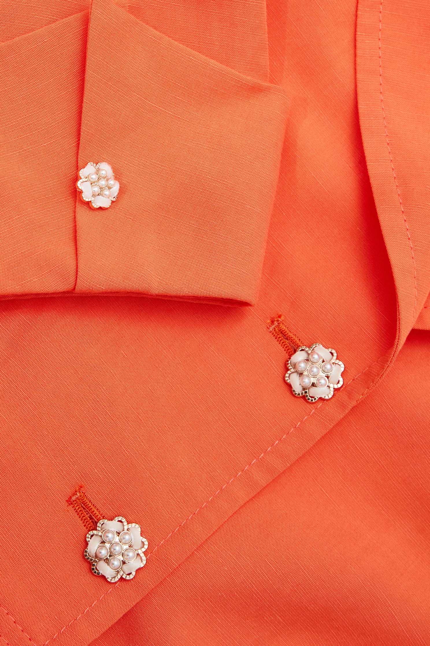 落日珊瑚色短版外套落日珊瑚色短版外套,外套,春夏穿搭,時髦成套搭配,珍珠,西裝外套