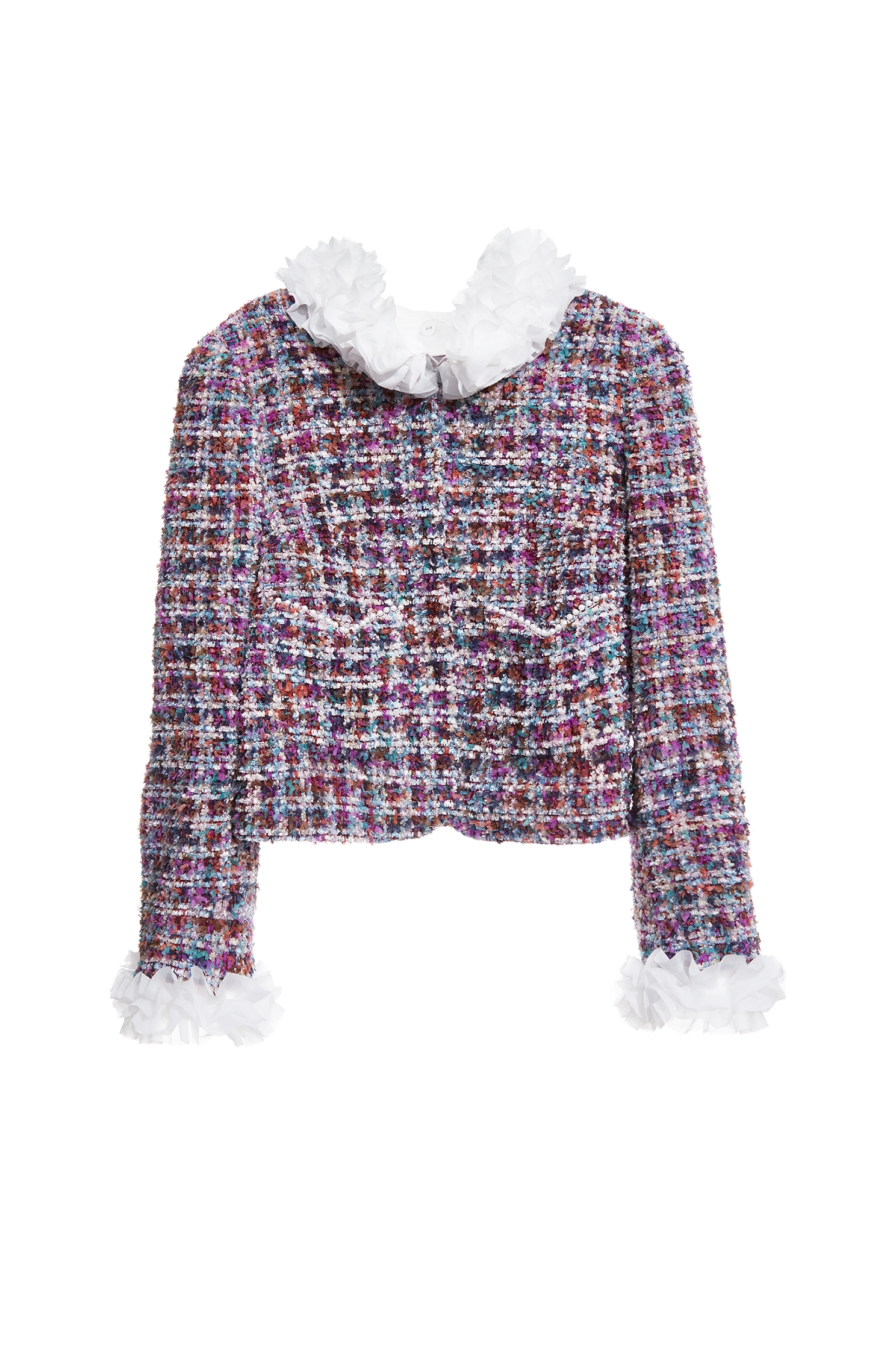 層次荷葉造型花呢紗外套層次荷葉造型花呢紗外套,一般外套,人氣商品,外套,小香風,小香風外套,時髦成套搭配,毛呢花呢,秋冬穿搭,荷葉,長袖外套