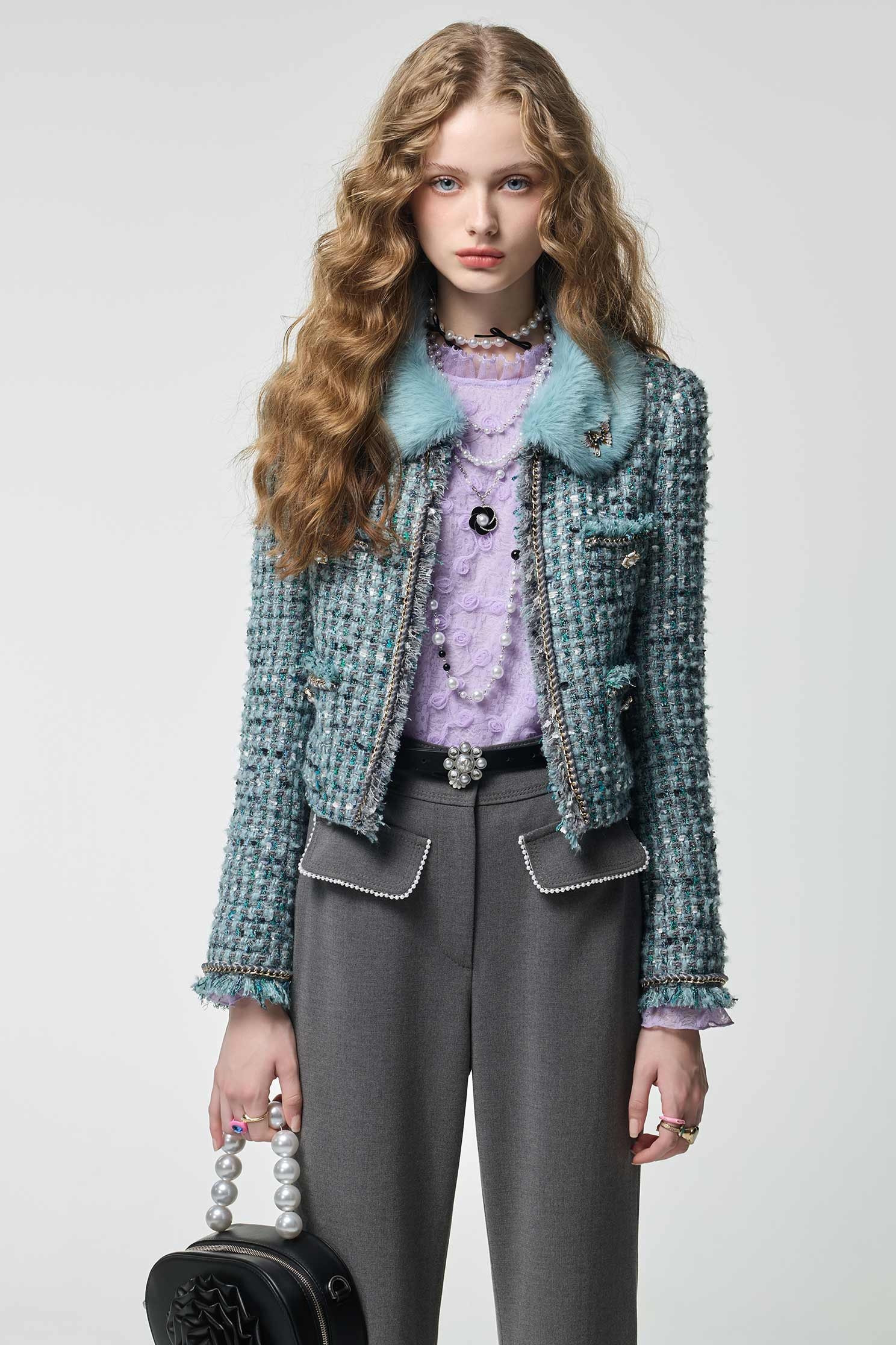 海藍寶石花呢紗外套海藍寶石花呢紗外套,一般外套,人氣商品,外套,小香風,小香風外套,時髦成套搭配,派對特輯,秋冬穿搭