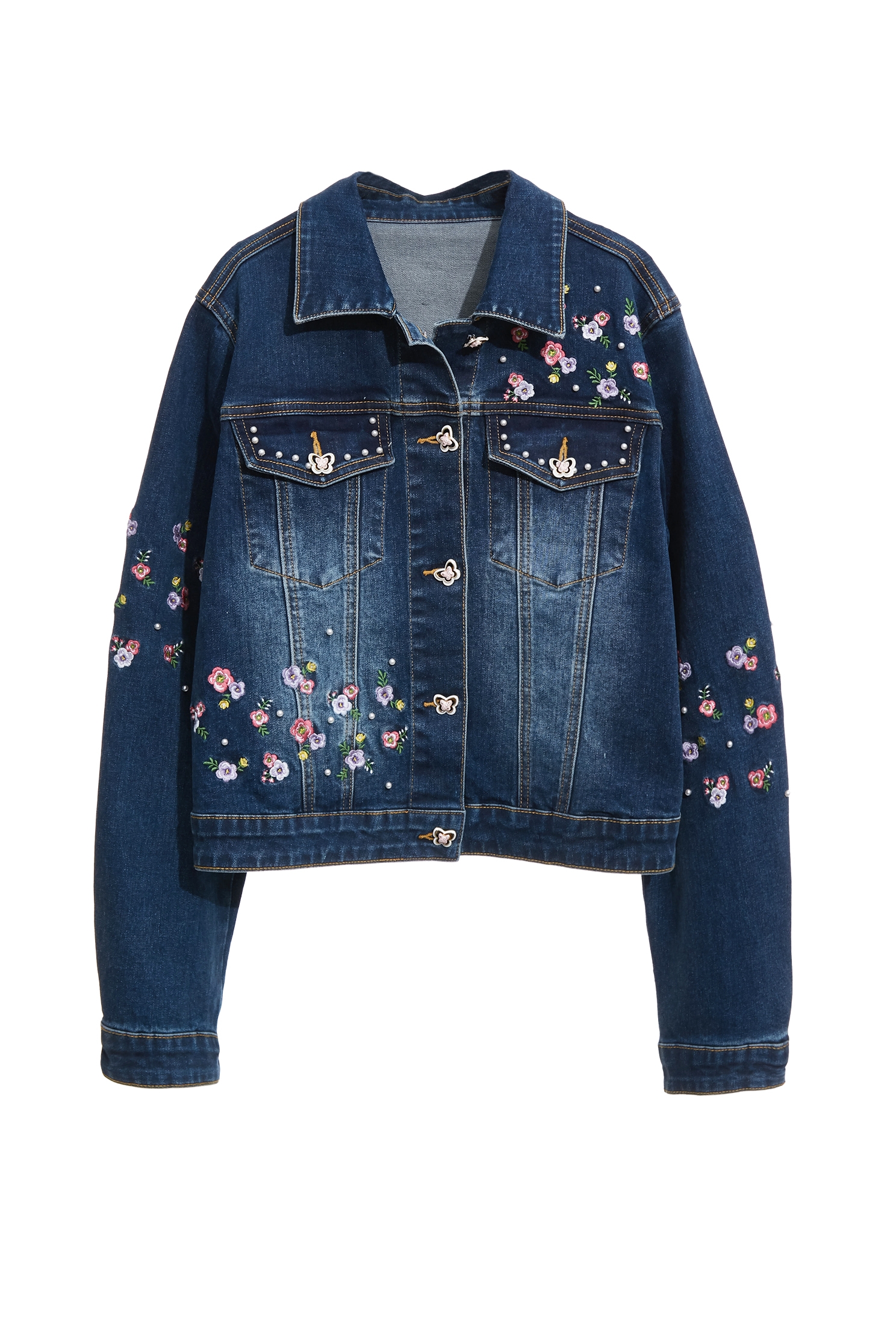 花卉刺繡經典牛仔外套花卉刺繡經典牛仔外套,上班OL穿搭,丹寧,刺繡,外套,時髦成套搭配,牛仔,牛仔外套,珍珠,秋冬穿搭,約會特輯,花花世界