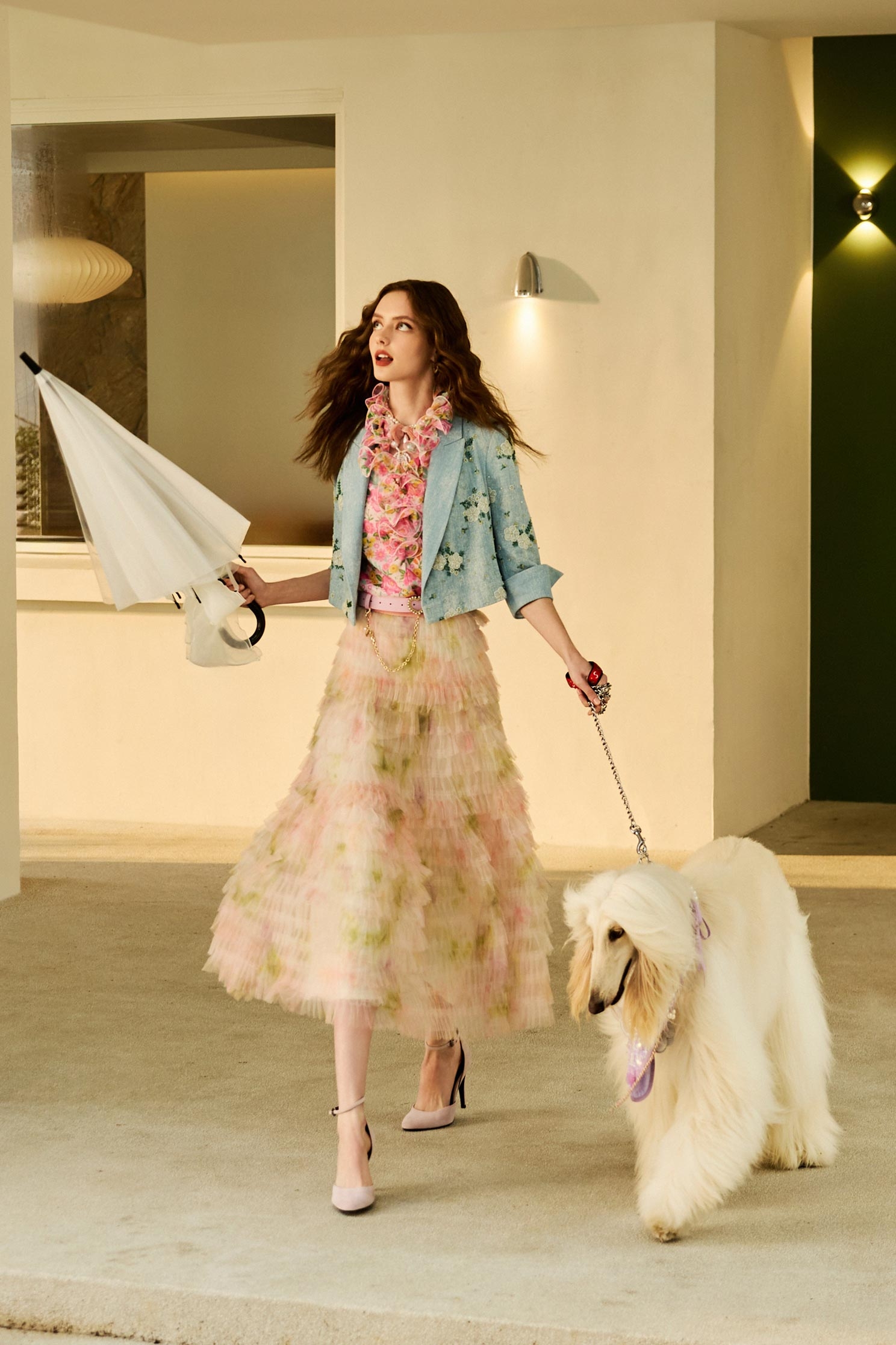 粉霧色漸層粉彩長裙粉霧色漸層粉彩長裙,春夏穿搭,時髦成套搭配,約會特輯,網紗,荷葉,輕奢度假,輕奢渡假,長裙