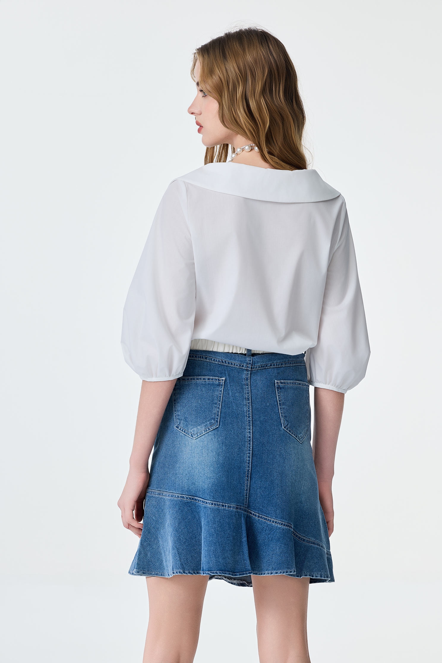 牛仔魚尾裙牛仔魚尾裙,丹寧,春夏穿搭,牛仔,牛仔短裙,珍珠,短裙,約會特輯