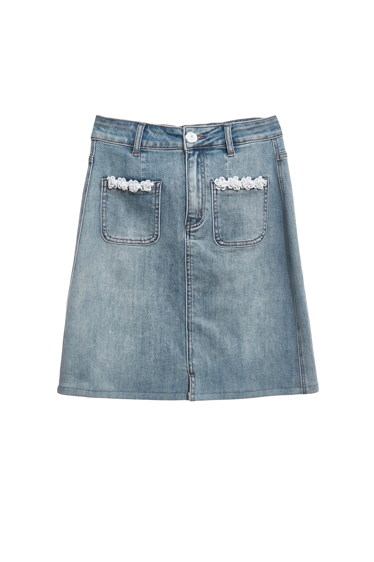 綴珠花邊牛仔中長裙綴珠花邊牛仔中長裙,上班OL穿搭,丹寧,牛仔,牛仔裙,秋冬穿搭,約會特輯,花花世界,蕾絲,蕾絲裙,輕奢度假,輕奢渡假,長裙