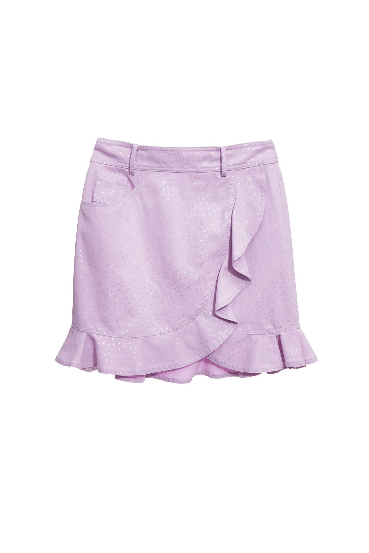 光澤感星星造型短裙光澤感星星造型短裙,丹寧,時髦成套搭配,牛仔,牛仔裙,短裙,秋冬穿搭,約會特輯,荷葉