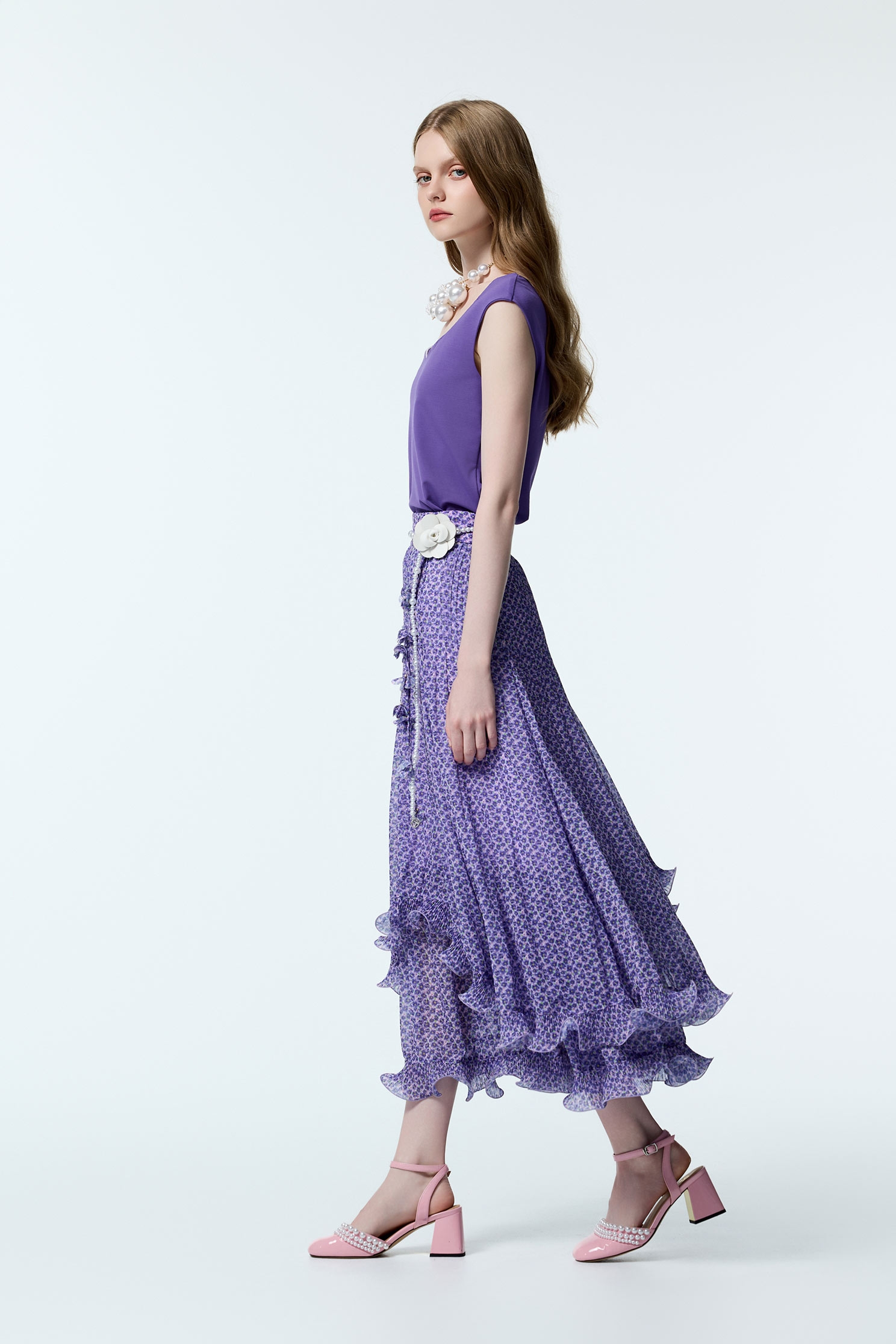 浪漫美人櫻印花雪紡長裙浪漫美人櫻印花雪紡長裙,時髦成套搭配,秋冬穿搭,約會特輯,花花世界,荷葉,長裙,雪紡,雪紡裙,雪紡長裙