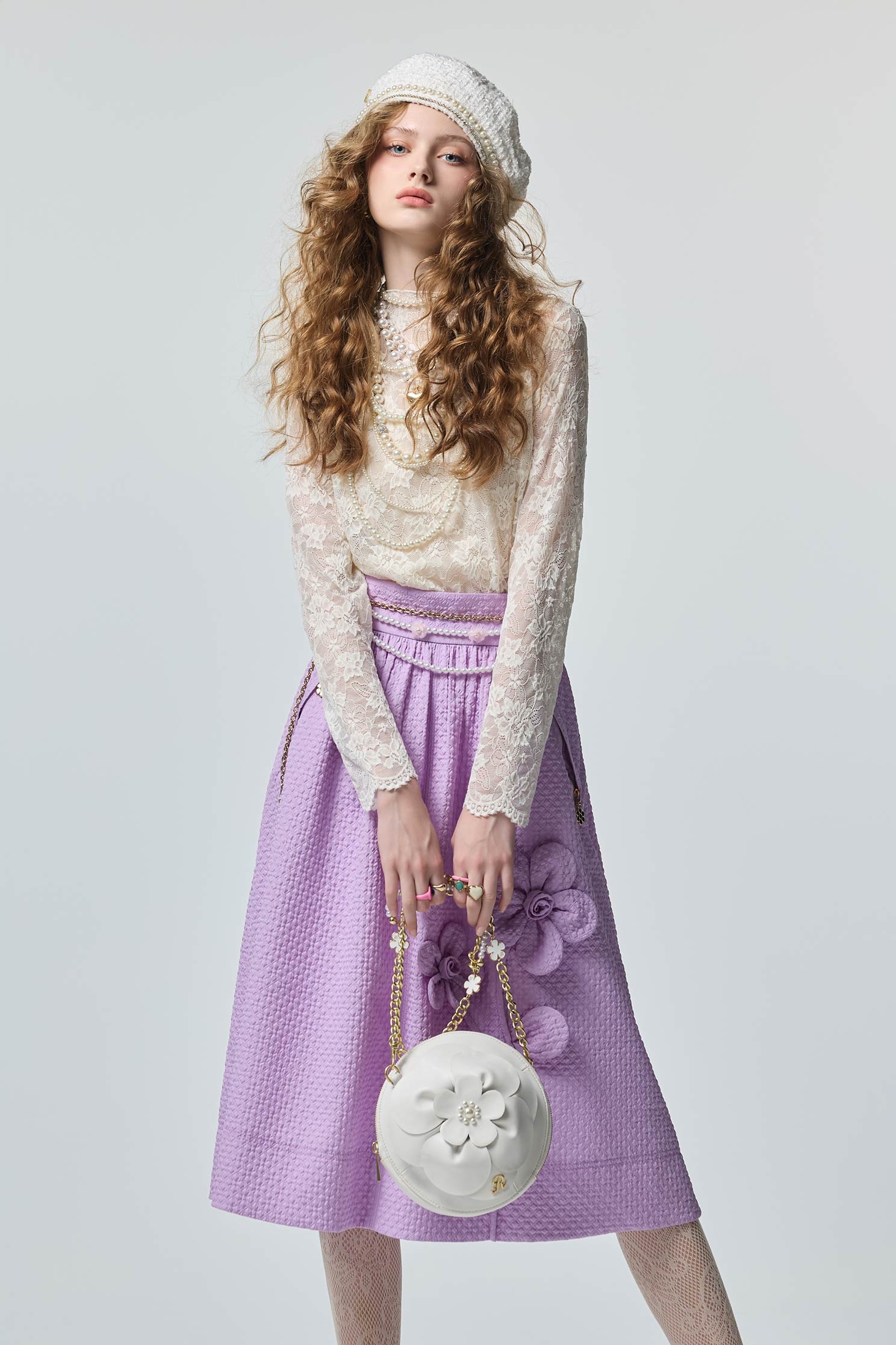 丁香紫色手工花朵長裙丁香紫色手工花瓣長裙,人氣商品,秋冬穿搭,約會特輯,花花世界,長裙