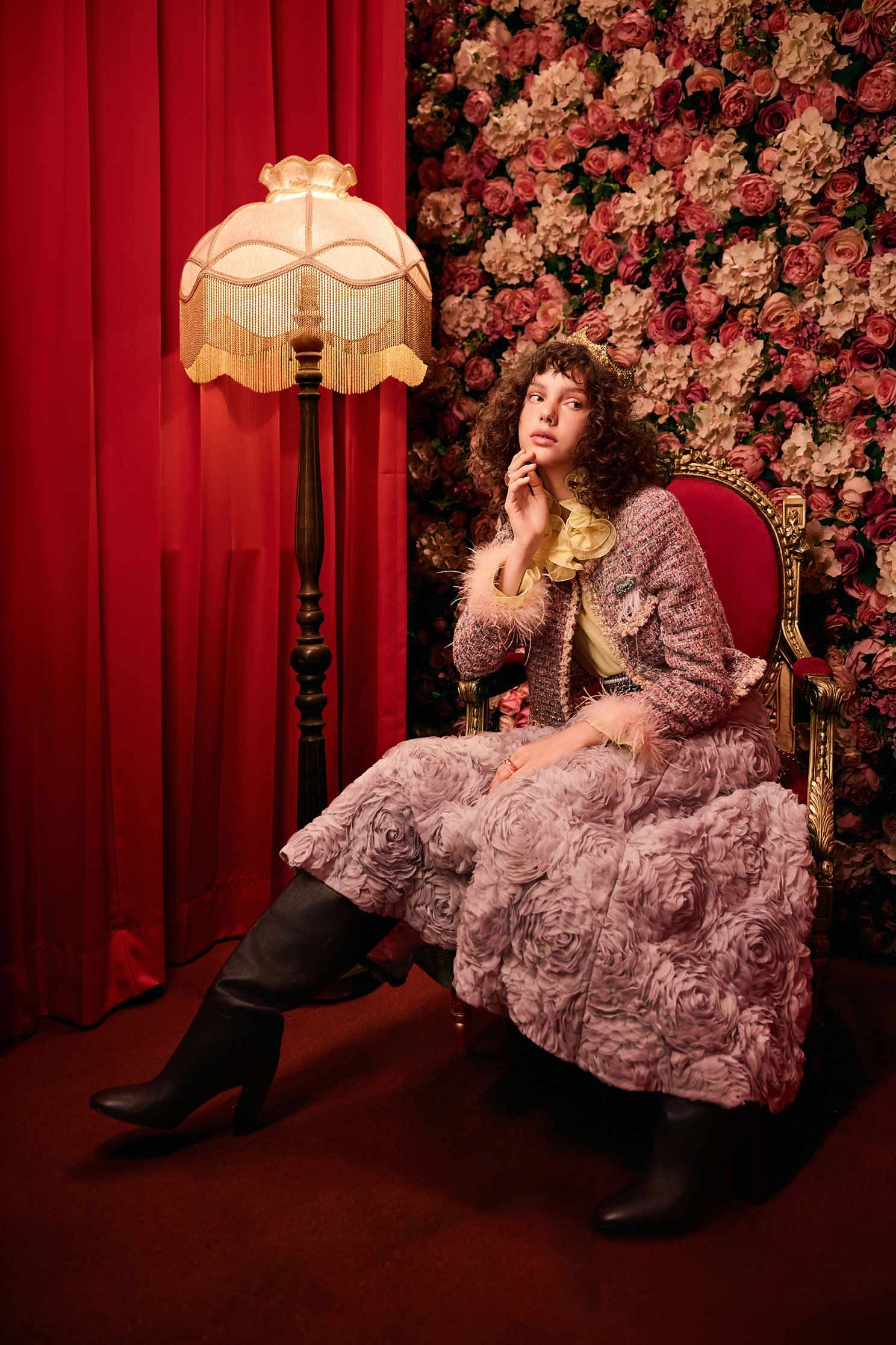 薄暮灰玫瑰花長裙薄暮灰玫瑰花長裙,人氣商品,時髦成套搭配,派對特輯,秋冬穿搭,紗裙,網紗,網裙,花花世界,長裙