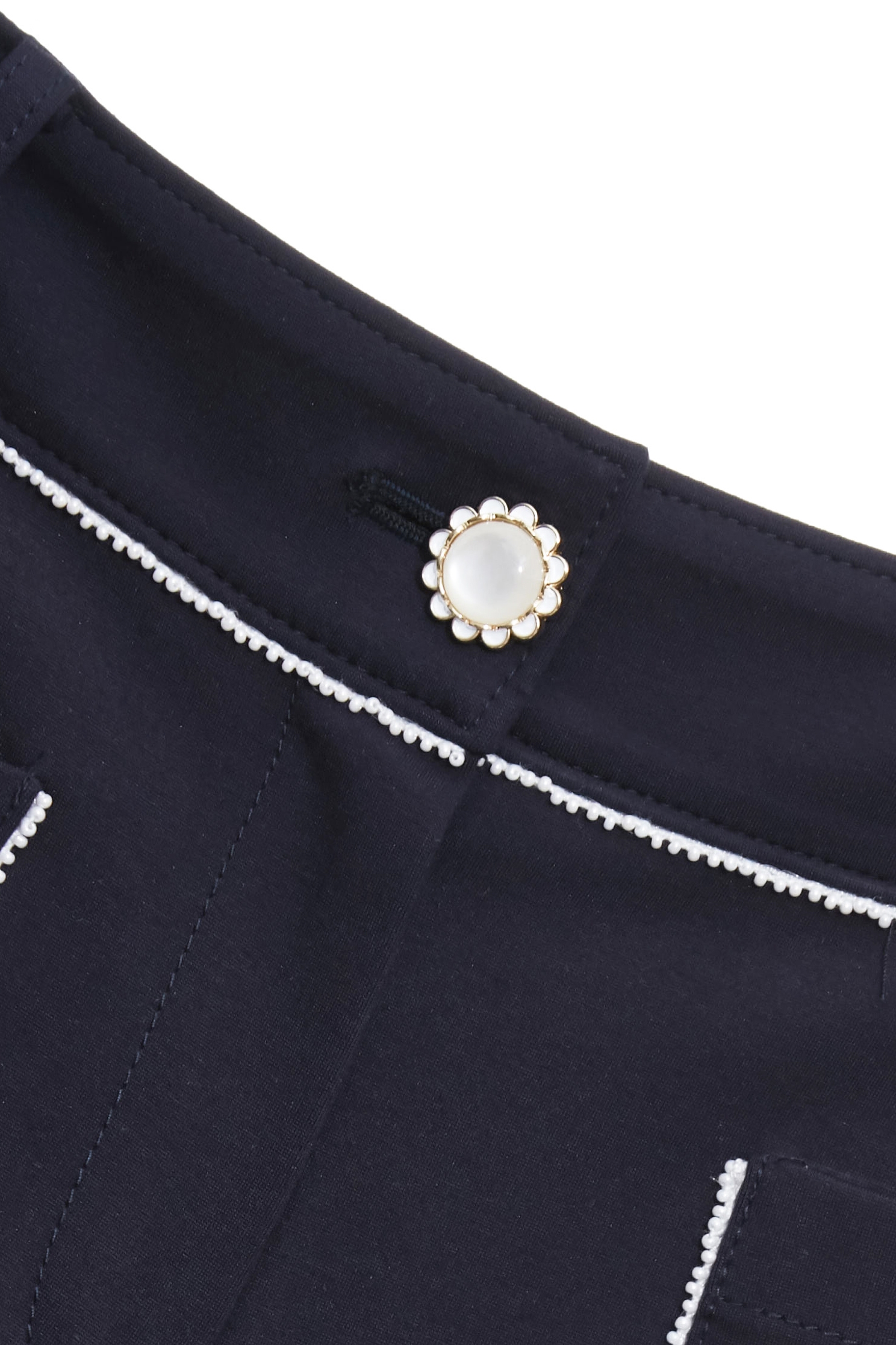 海軍藍鑲小珍珠邊長褲海軍藍鑲小珍珠邊長褲,喇叭褲,春夏穿搭,珍珠,褲子