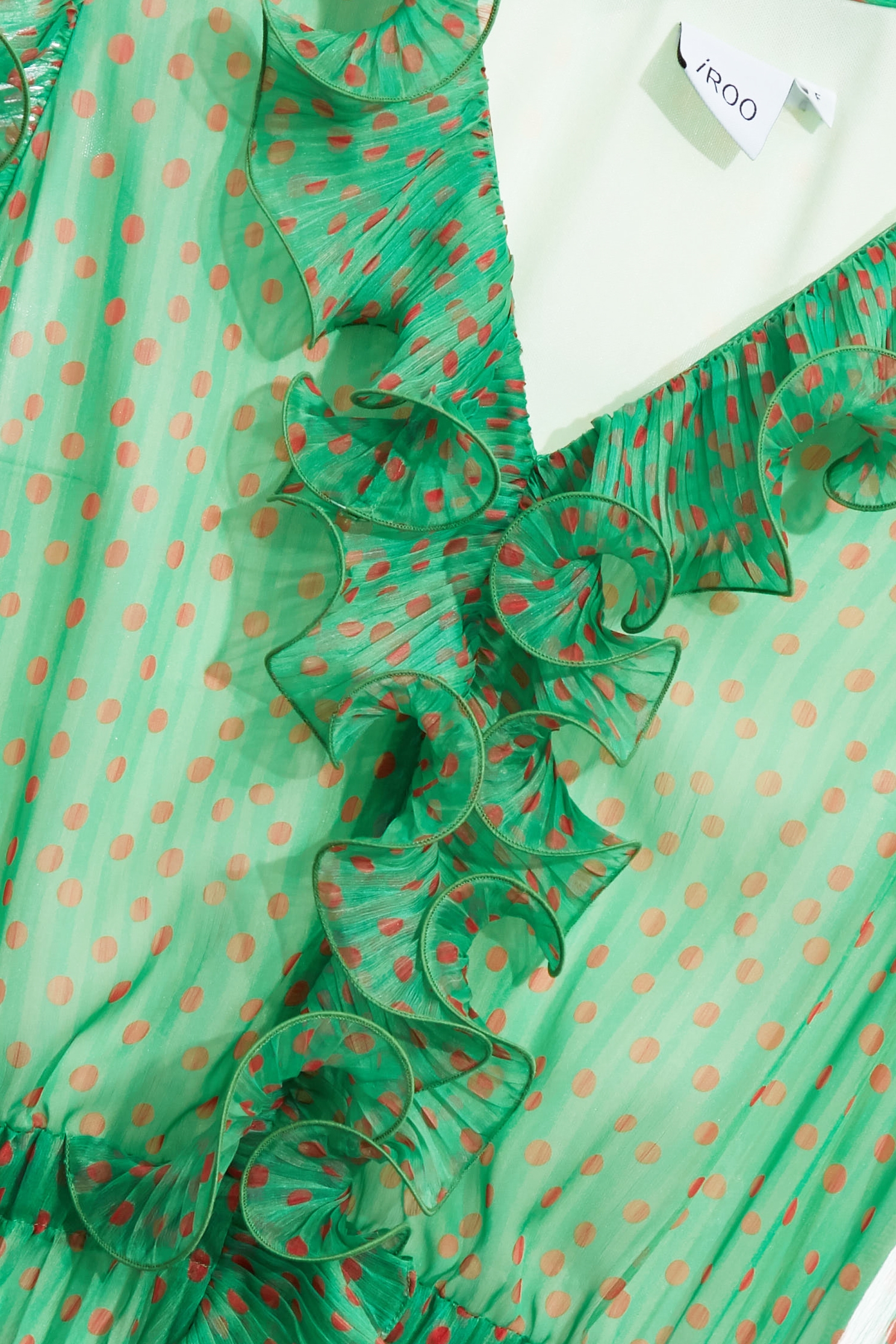 落日珊瑚點點雪紡禮服洋裝落日珊瑚點點雪紡禮服洋裝,V領洋裝,小禮服,春夏穿搭,洋裝特輯,禮服,荷葉,雪紡,雪紡洋裝