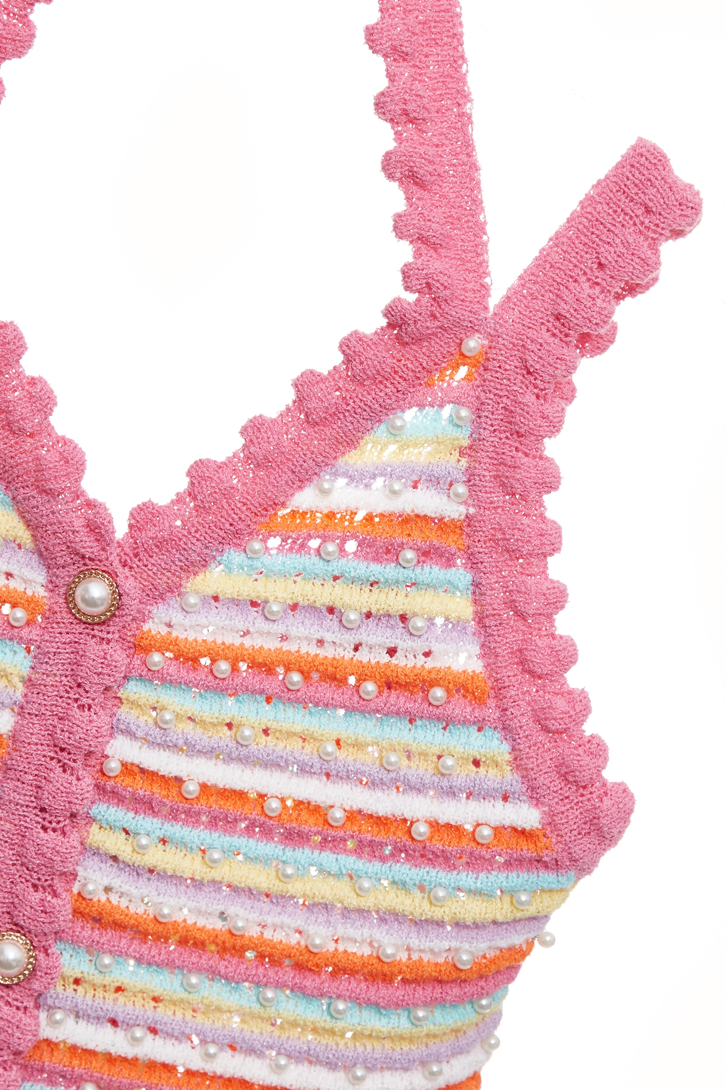 綴珍珠五彩條針織背心綴珍珠五彩條針織背心,V領背心,一般背心,一般背心馬甲,春夏穿搭,珍珠,背心,輕奢度假,輕奢渡假,針織,針織背心