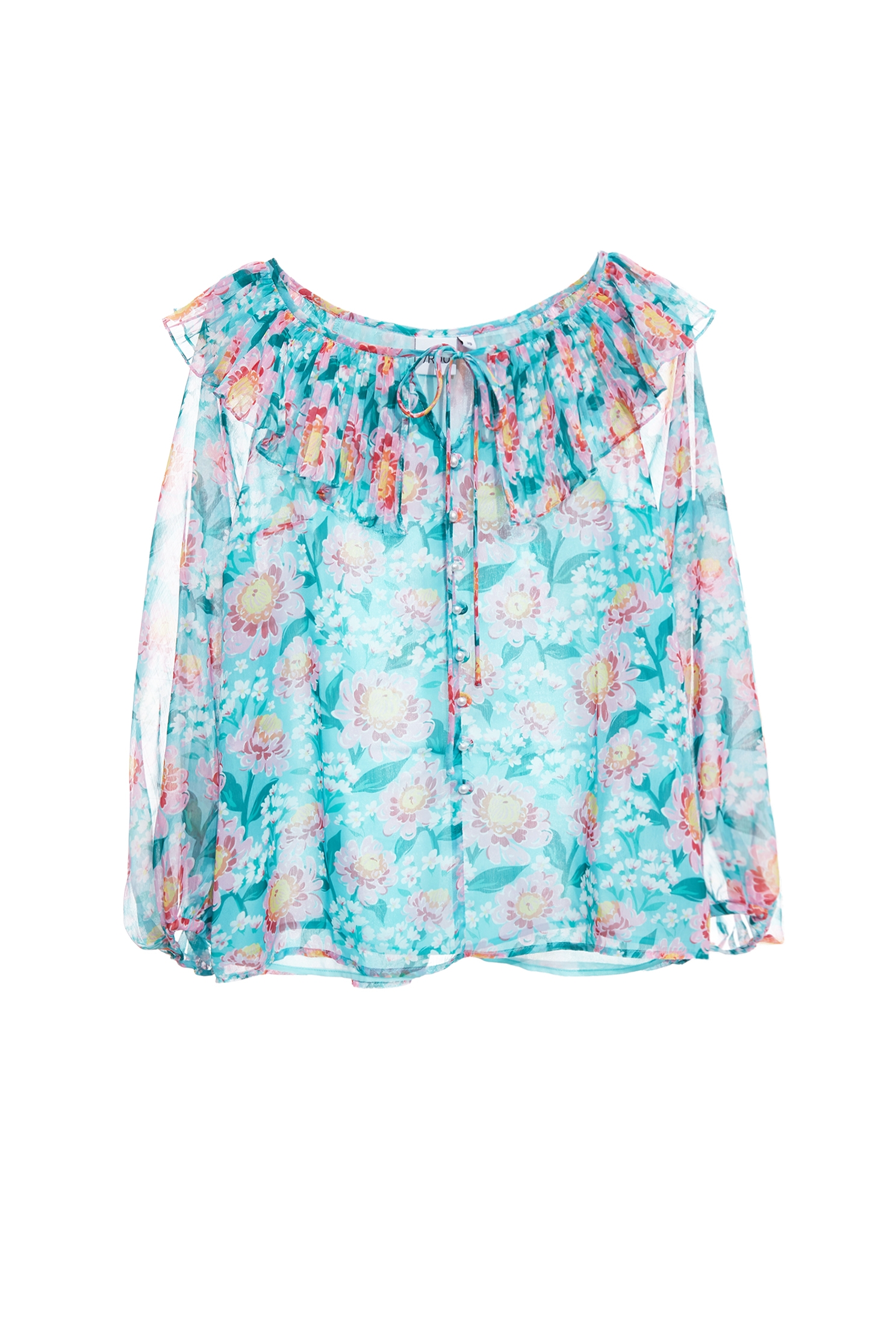 雪紡藝術花園印花上衣雪紡藝術花園印花上衣,上衣,春夏穿搭,珍珠,荷葉,雪紡