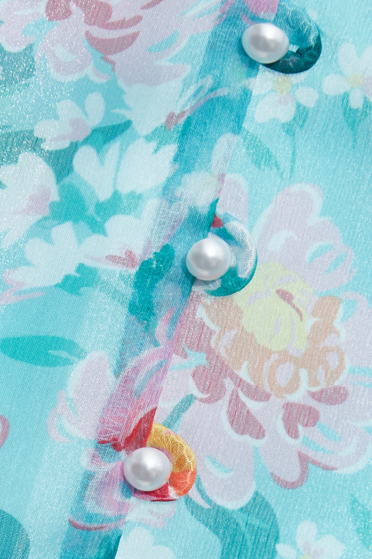 雪紡藝術花園印花上衣雪紡藝術花園印花上衣,上衣,春夏穿搭,珍珠,荷葉,雪紡