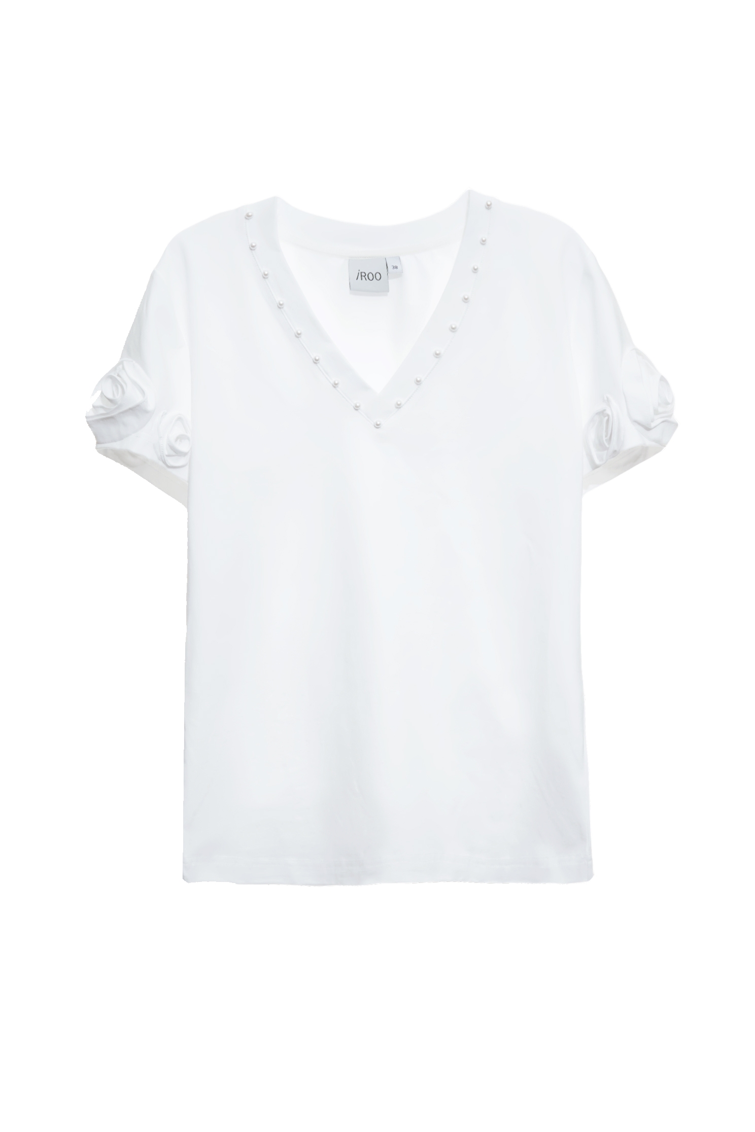 光學白花朵袖Ｔ恤上衣光學白花朵袖Ｔ恤上衣,T恤,V領上衣,上衣,春夏穿搭,珍珠,約會特輯,花花世界