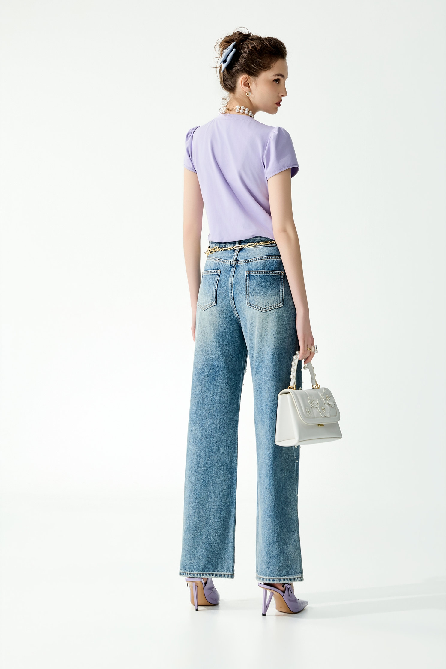 灰調葡萄紫花朵Ｔ恤上衣灰調葡萄紫花朵Ｔ恤上衣,上衣,春夏穿搭,珍珠