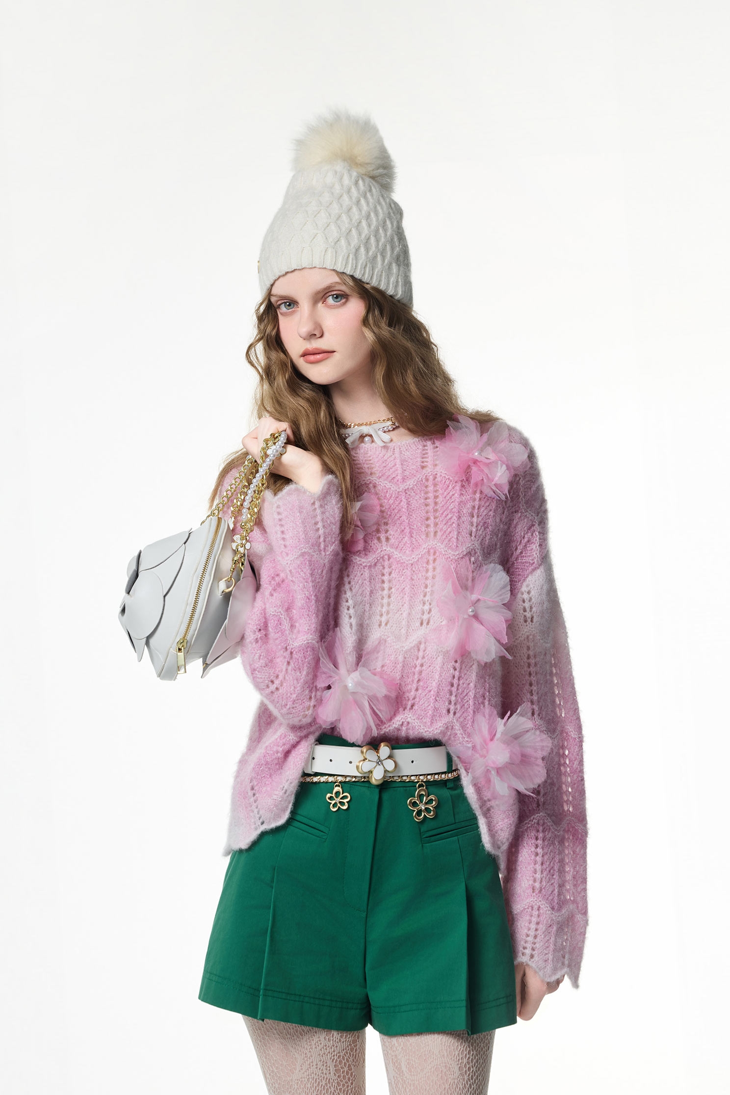 玫瑰石英粉漸層染針織上衣玫瑰石英粉漸層染針織上衣,上衣,人氣商品,秋冬穿搭,約會特輯,花花世界,針織,針織上衣,針織衫