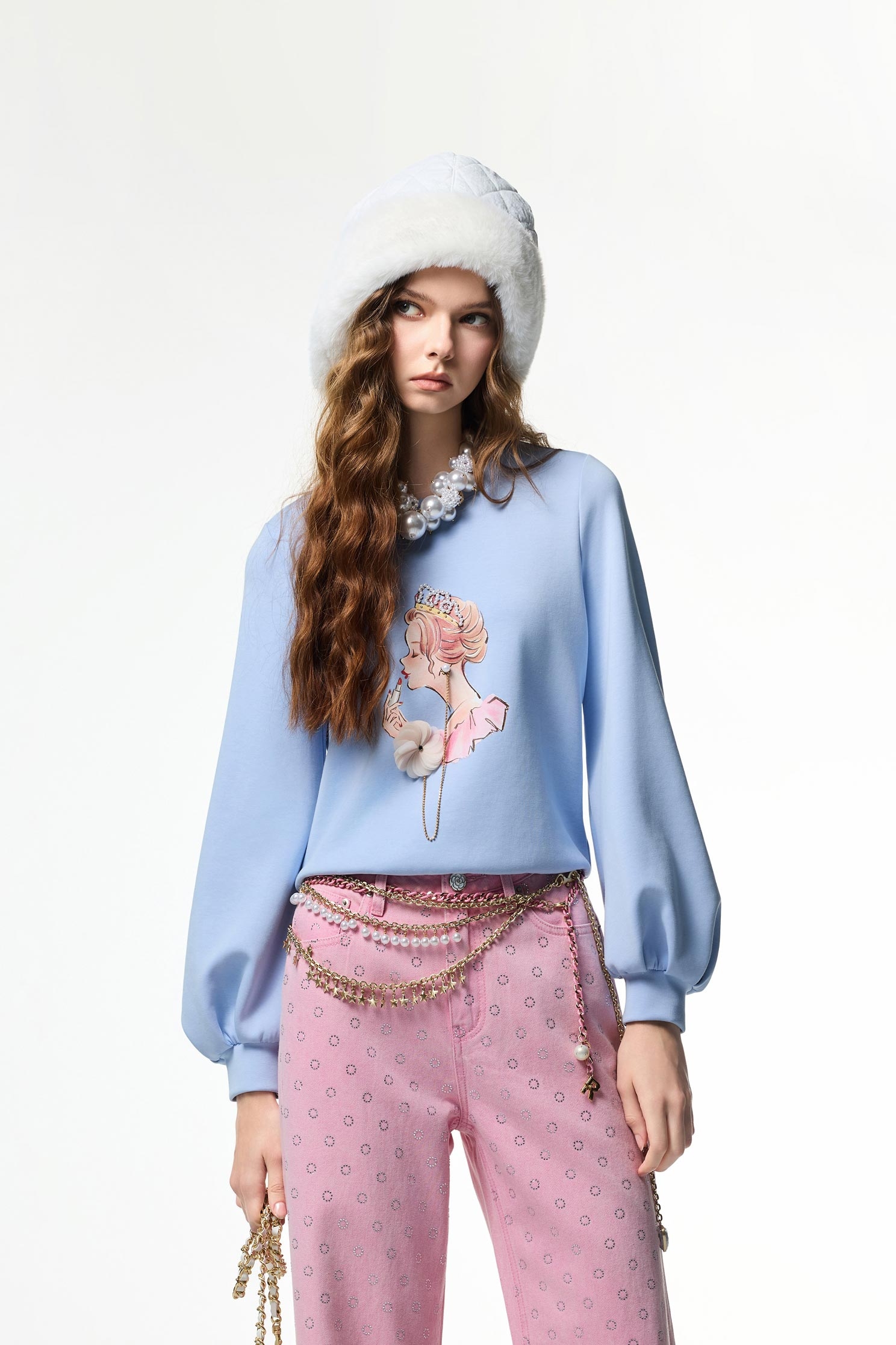 妝造公主印花上衣妝造公主印花上衣,上衣,珍珠,秋冬穿搭,簡約穿搭