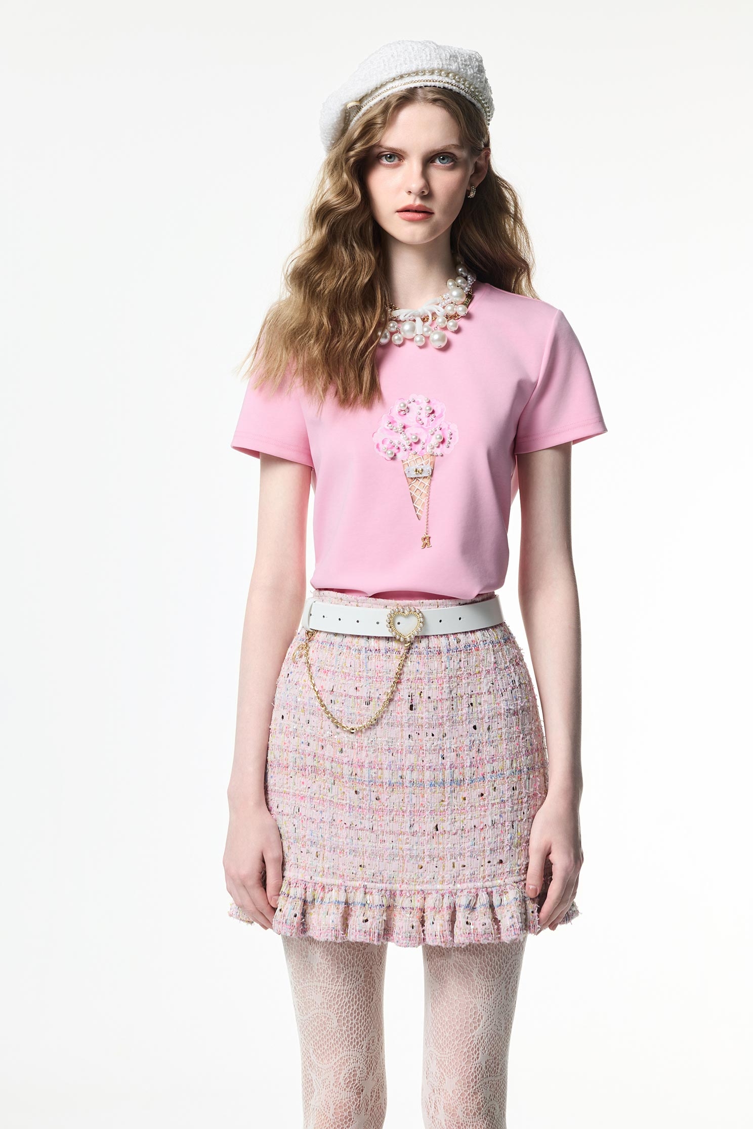 玫瑰石英粉甜筒Ｔ恤上衣玫瑰石英粉甜筒Ｔ恤上衣,T-Shirt,T恤,上衣,珍珠,秋冬穿搭,簡約穿搭,約會特輯